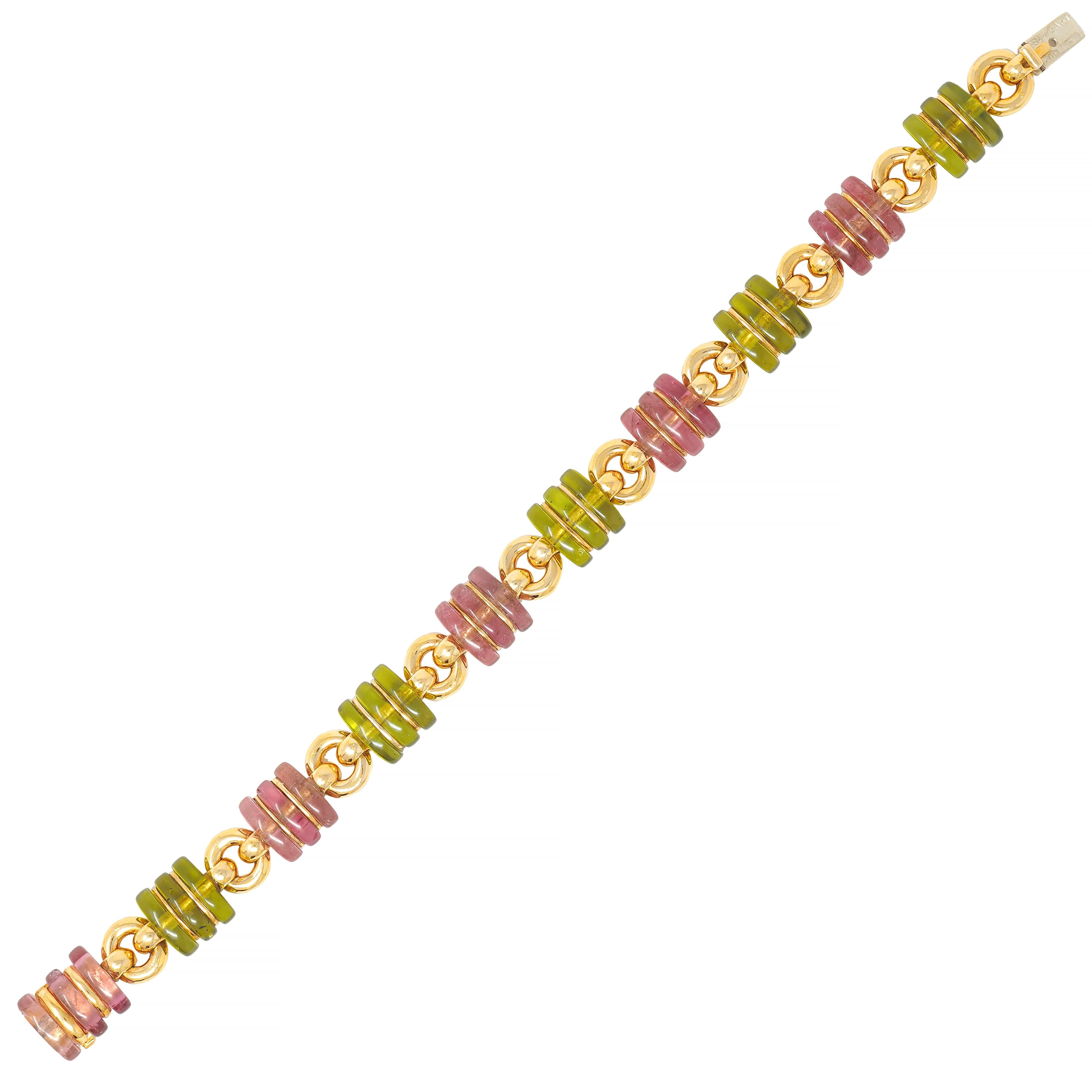 Bulgari 1990s Tourmaline 18 Karat Yellow Gold Vintage Link Bracelet