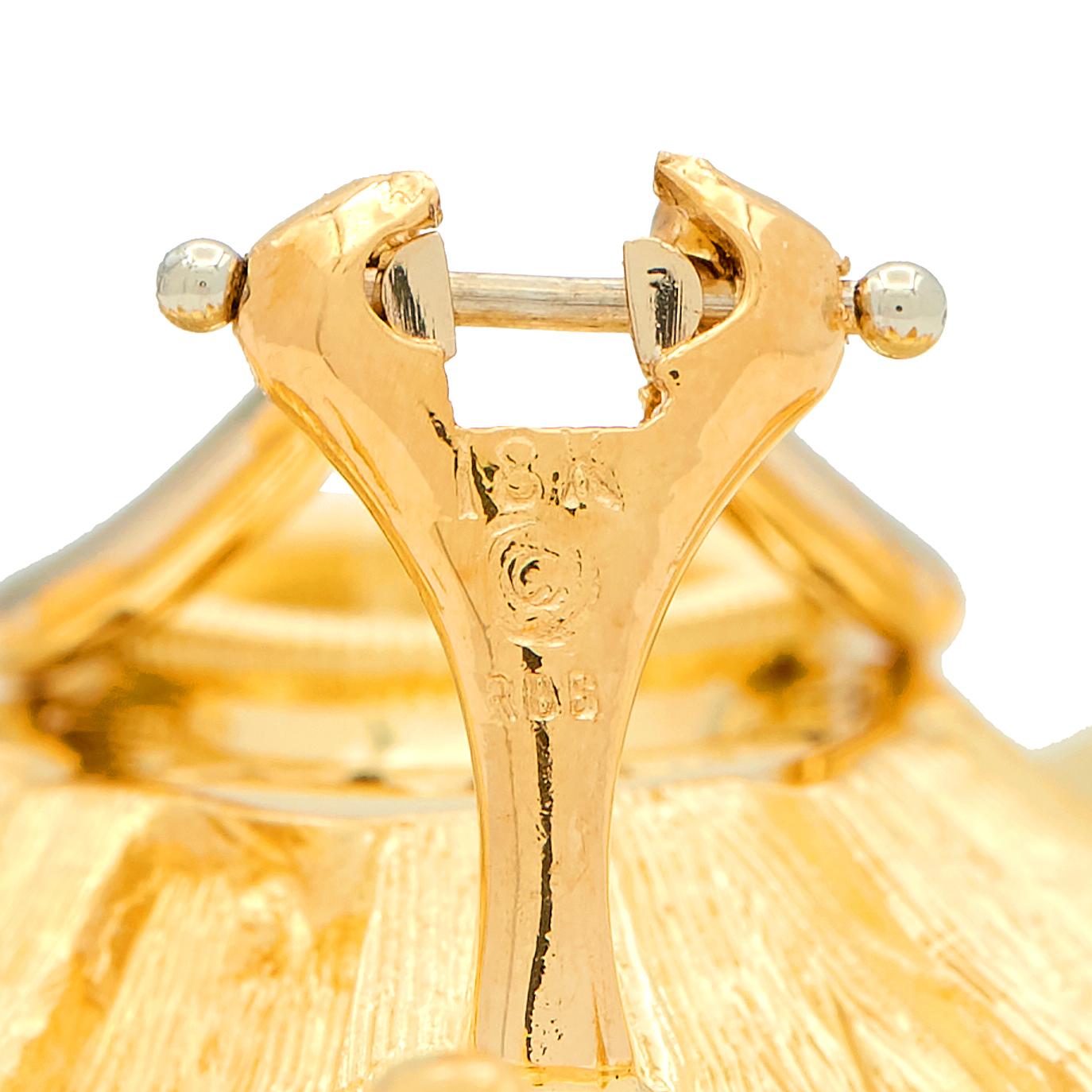 Asprey 1990's 18 Karat Yellow Gold Vintage Flower Ear-Clip Earrings