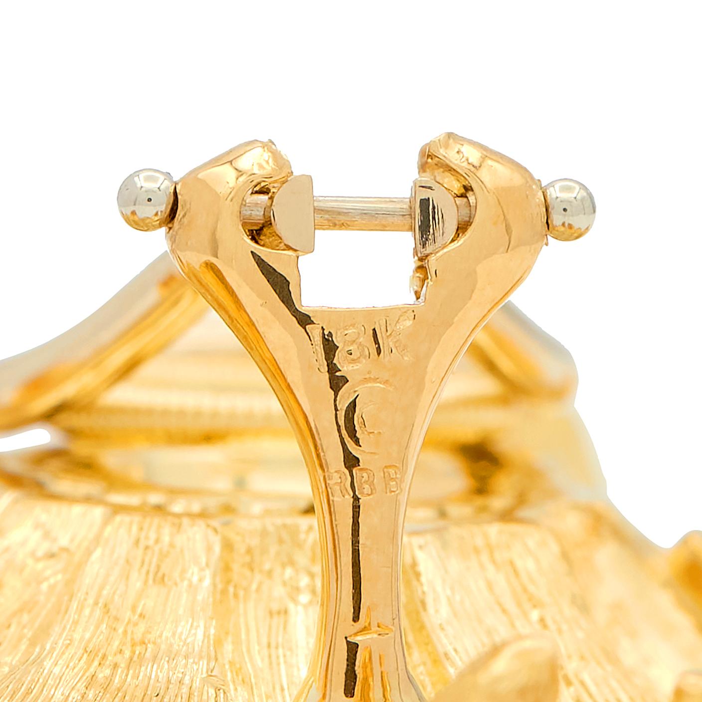 Asprey 1990's 18 Karat Yellow Gold Vintage Flower Ear-Clip Earrings