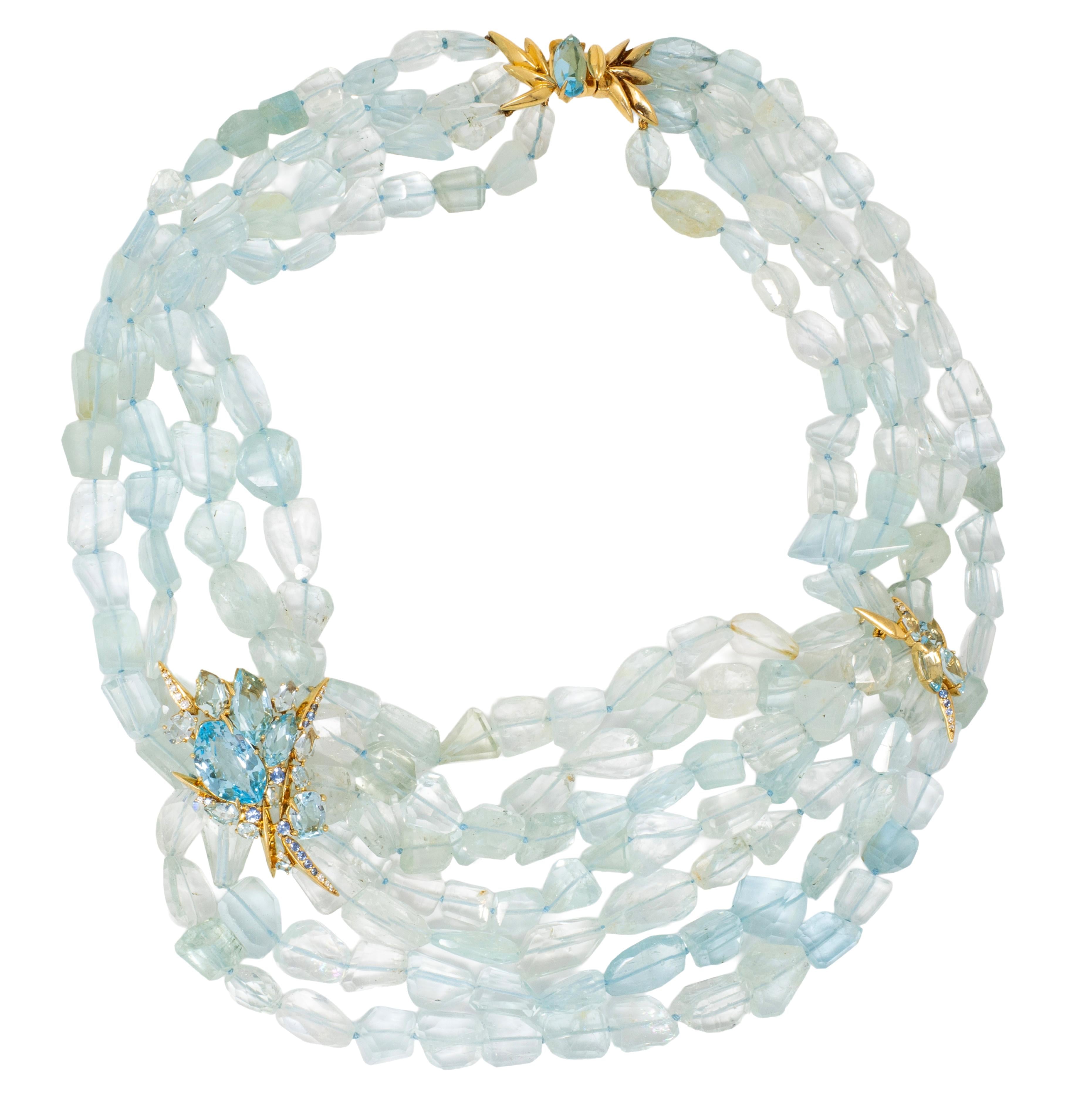 Alexis Bittar 2000's Multi-Gem Aquamarine Bead 18K Gold Contemporary Necklace