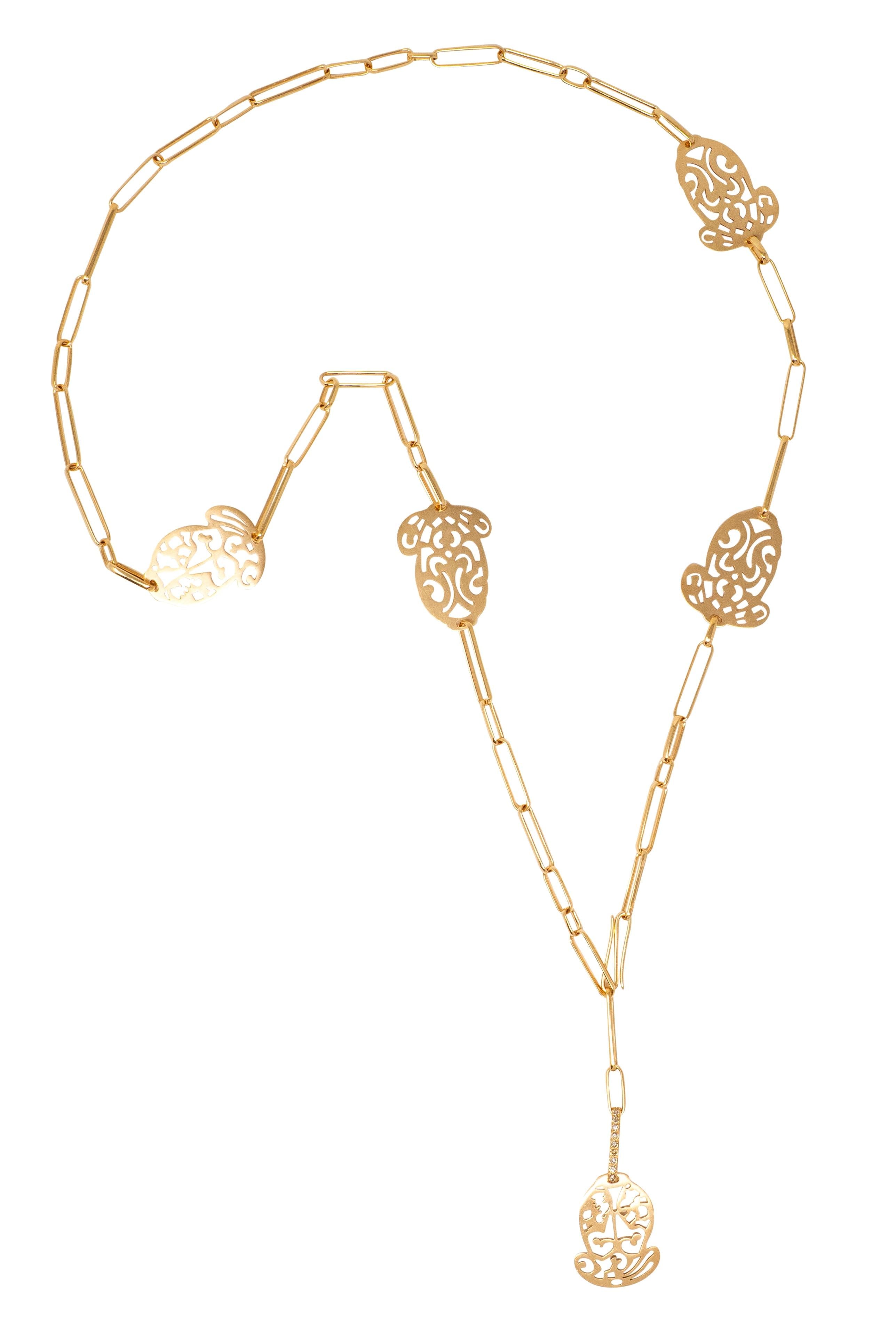 Pomellato 2000's Diamond 18K Gold Contemporary Ming Station Sartuoir Necklace