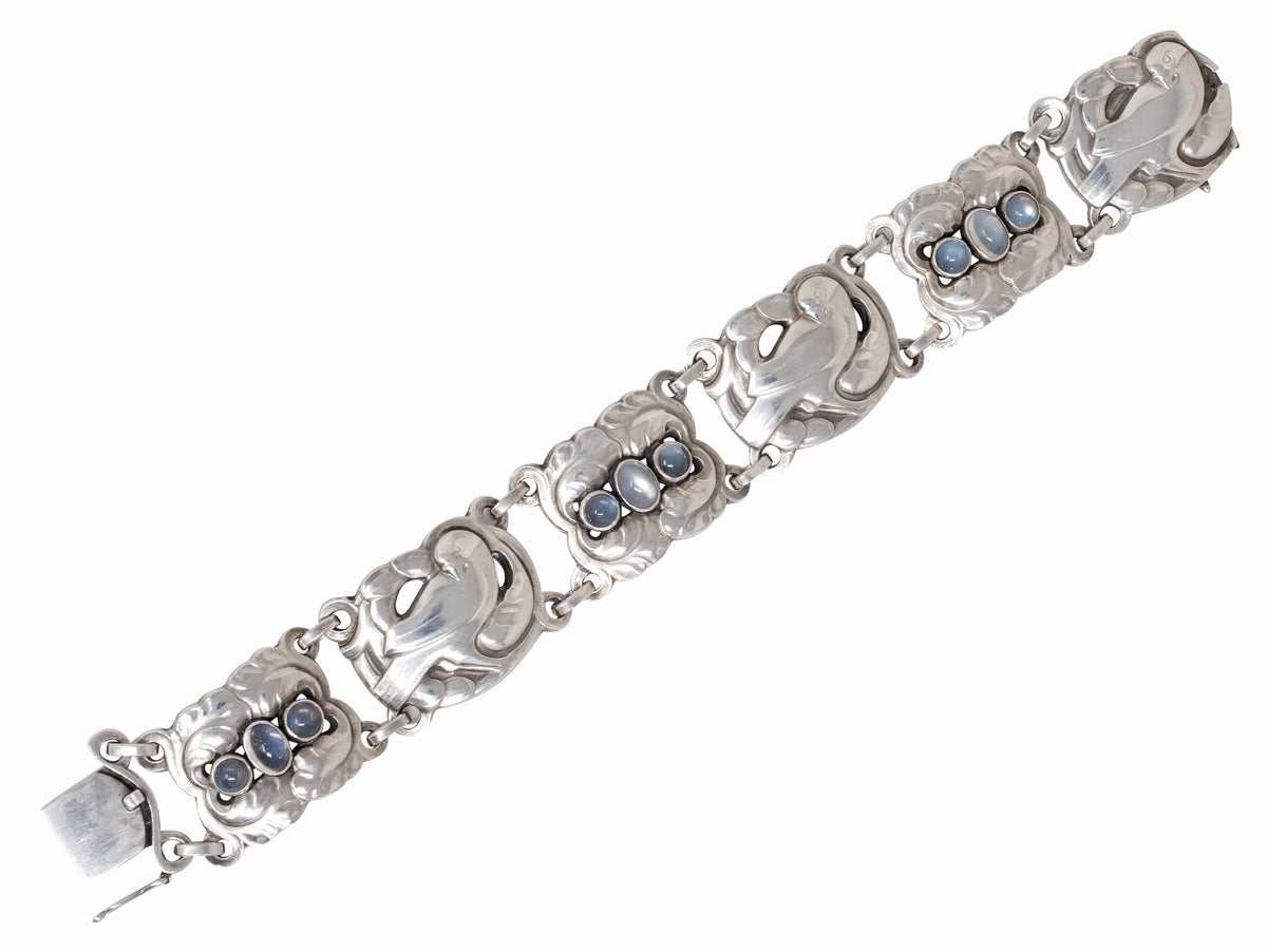 Georg Jensen Moonstone Sterling Silver Vintage Dove Link Bracelet No. 14
