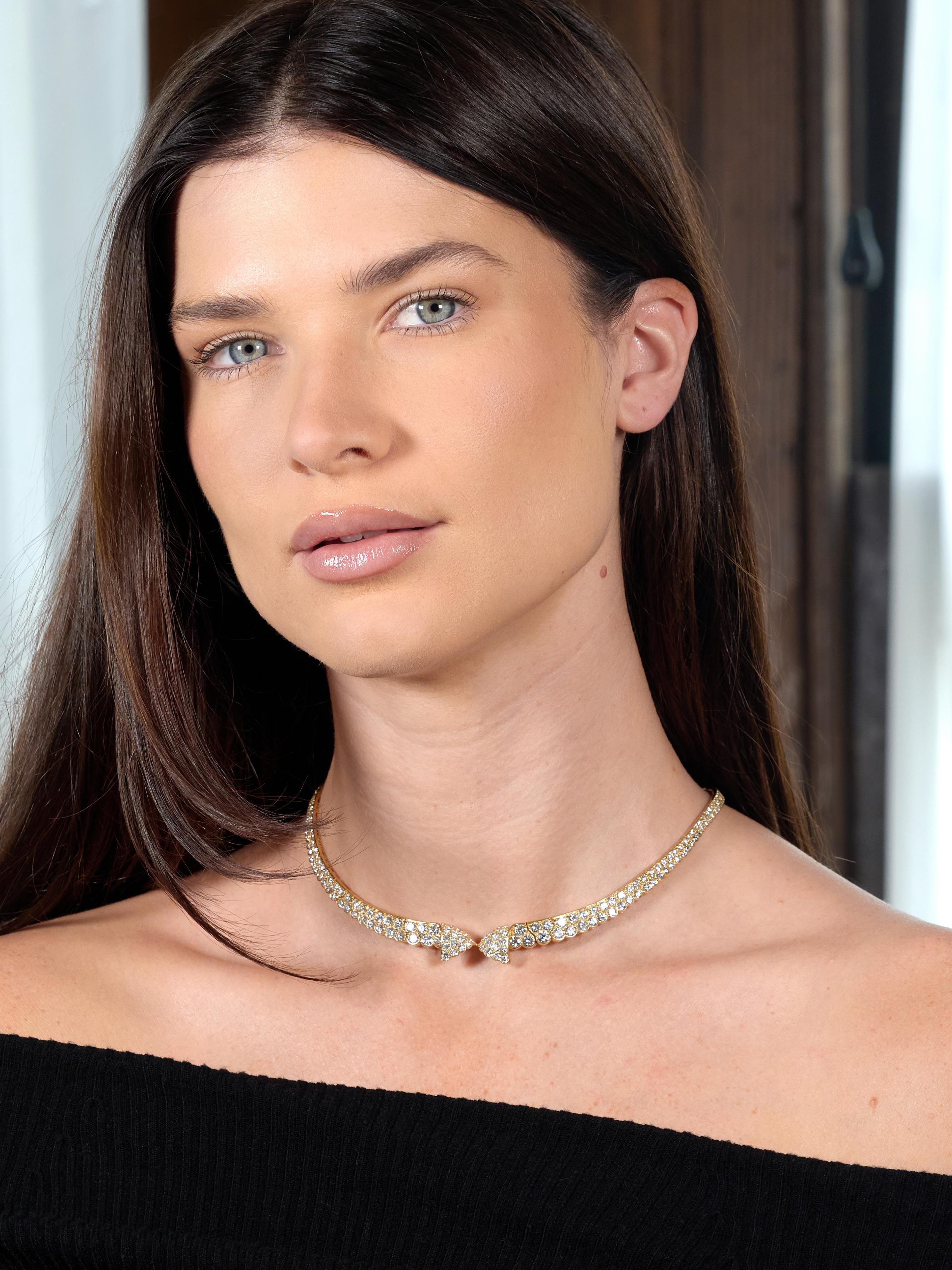 Van Cleef & Arpels French 20.62 CTW Diamond 18K Yellow Gold Bow Collar Necklace