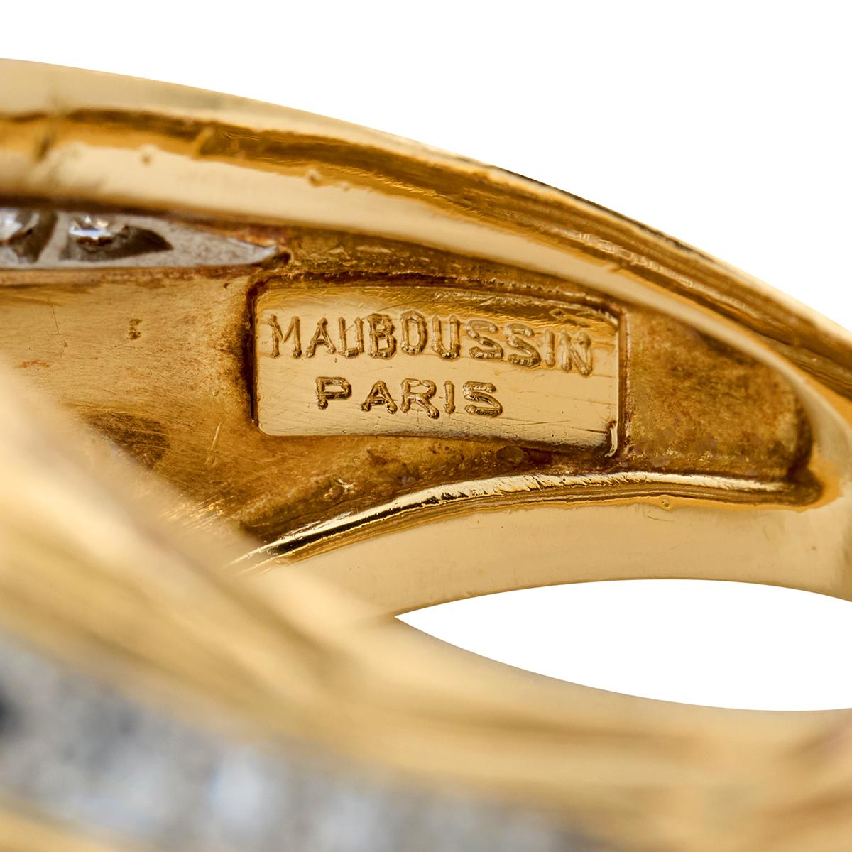 Mauboussin Paris 1960's Diamond 18 Karat Yellow Gold Platinum Vintage Dome Ring