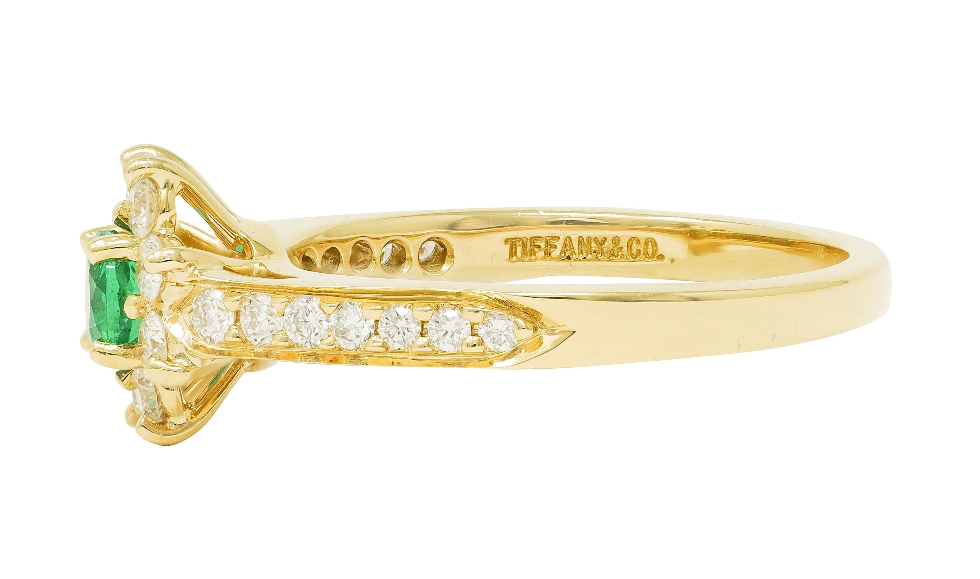 Tiffany & Co. 1990's 1.00 CTW Emerald Diamond 18K Gold Vintage Cluster Ring