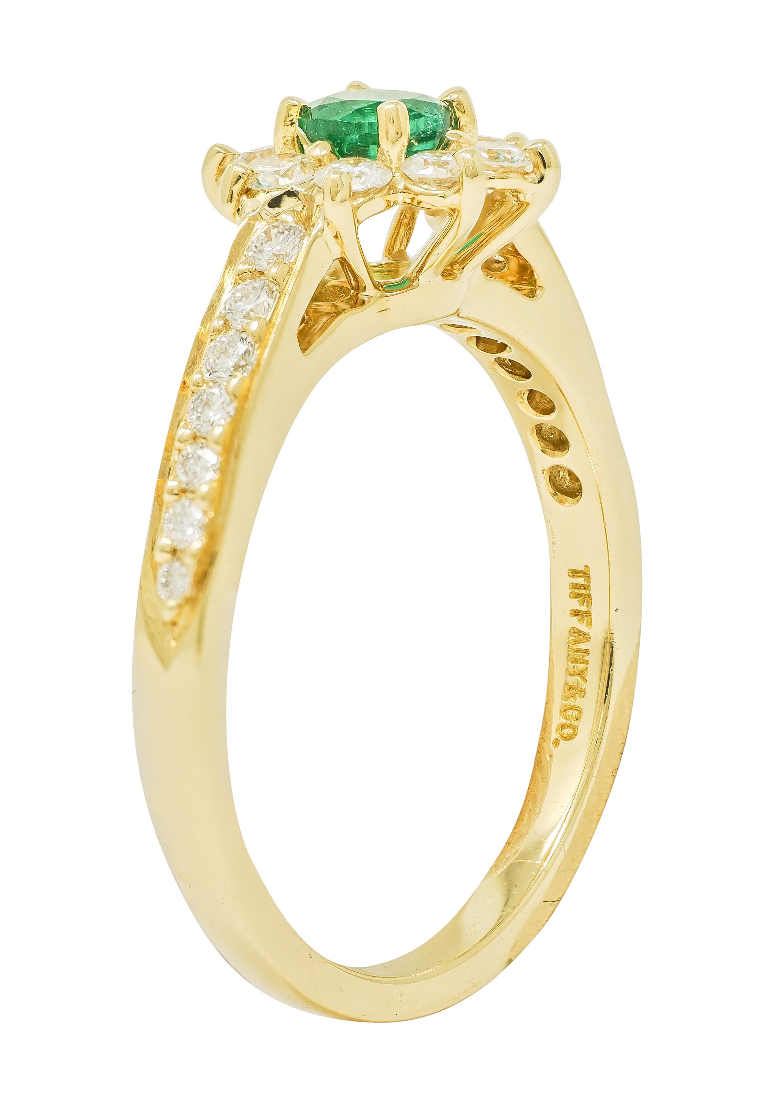 Tiffany & Co. 1990's 1.00 CTW Emerald Diamond 18K Gold Vintage Cluster Ring
