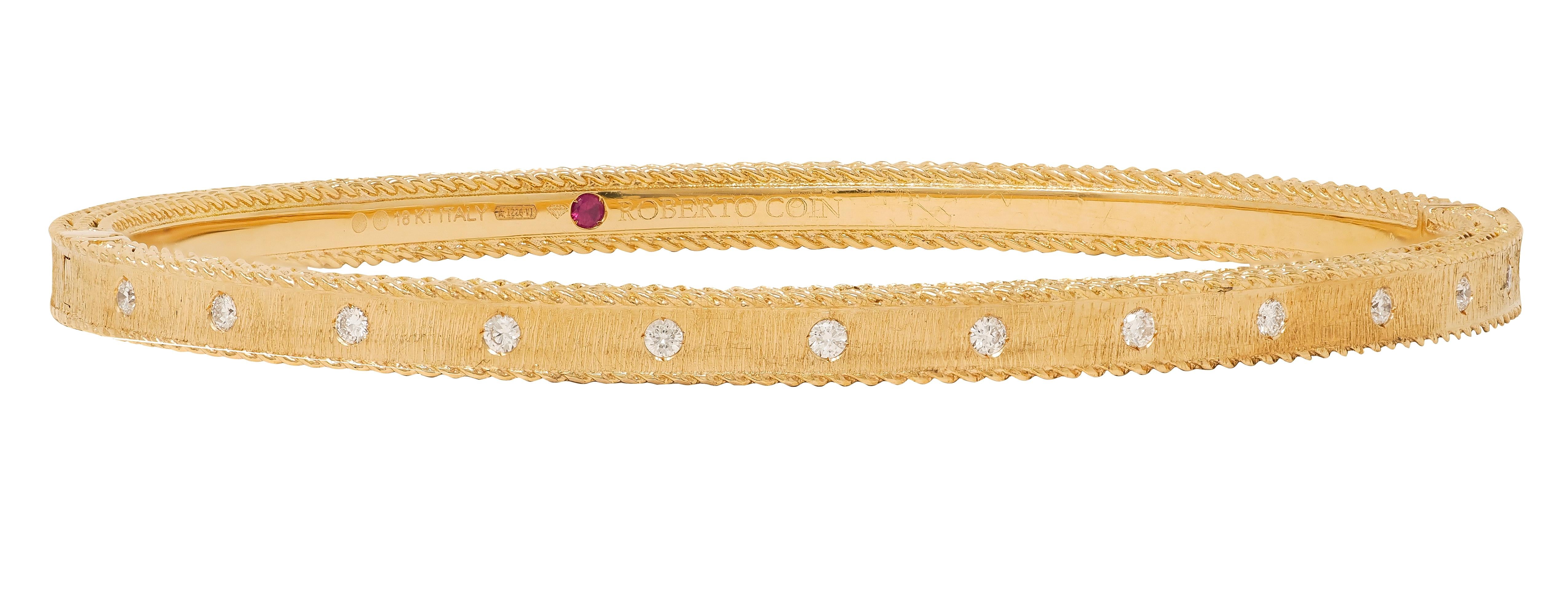 Roberto Coin Diamond 18 Karat Rose Gold Vintage Princess Bangle Bracelet
