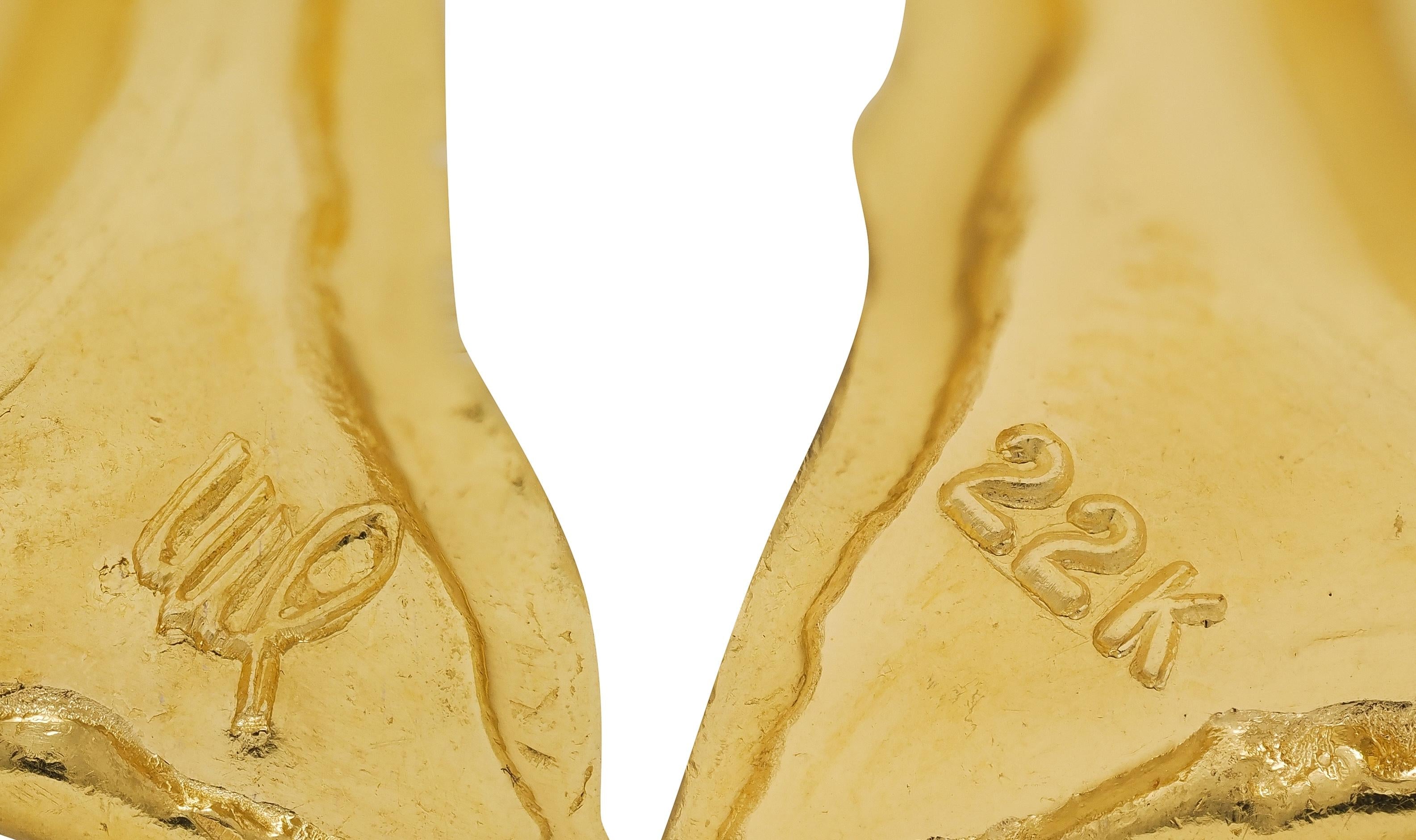 Jean Mahie 1990's 22 Karat Yellow Gold Domed Star Vintage Earrings