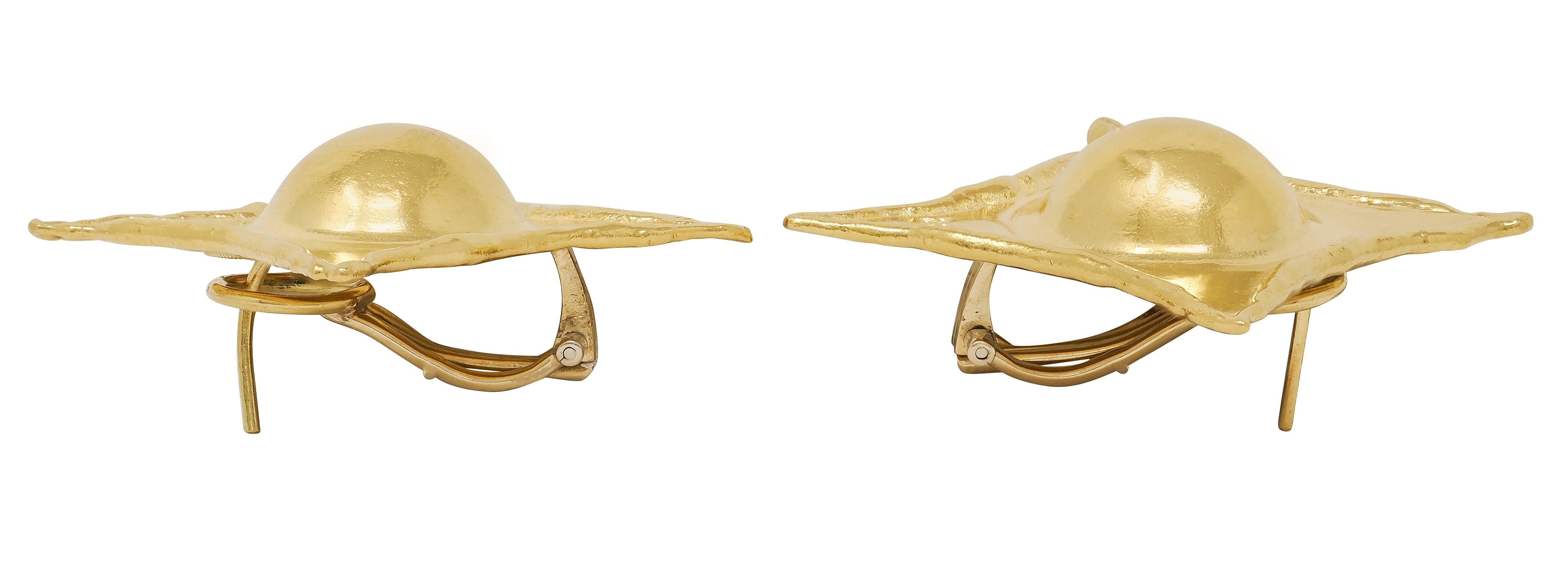 Jean Mahie 1990's 22 Karat Yellow Gold Domed Star Vintage Earrings