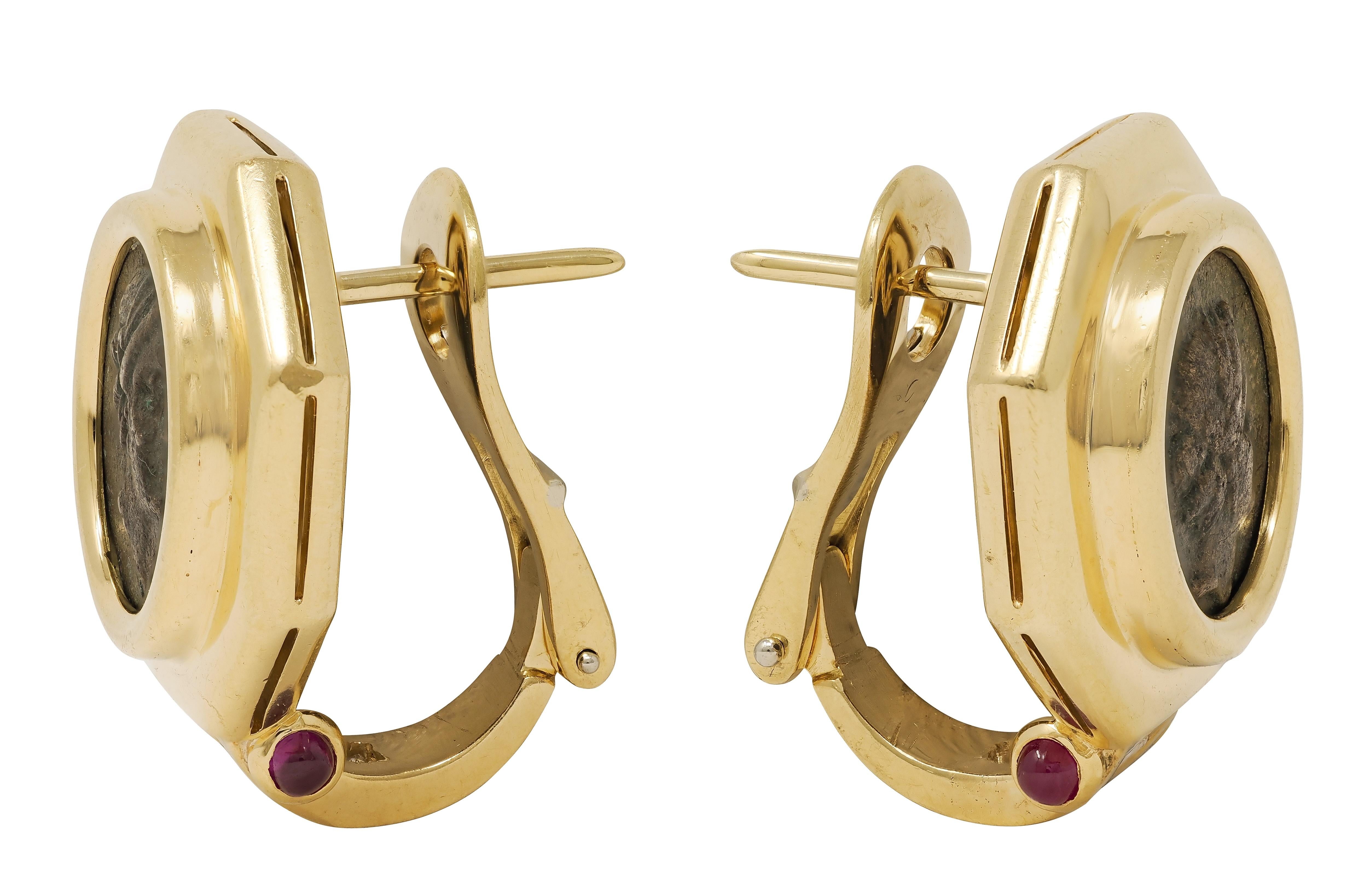 Bulgari 1980's Diamond Ruby Ancient Coin 18K Gold Vintage Monete Earrings