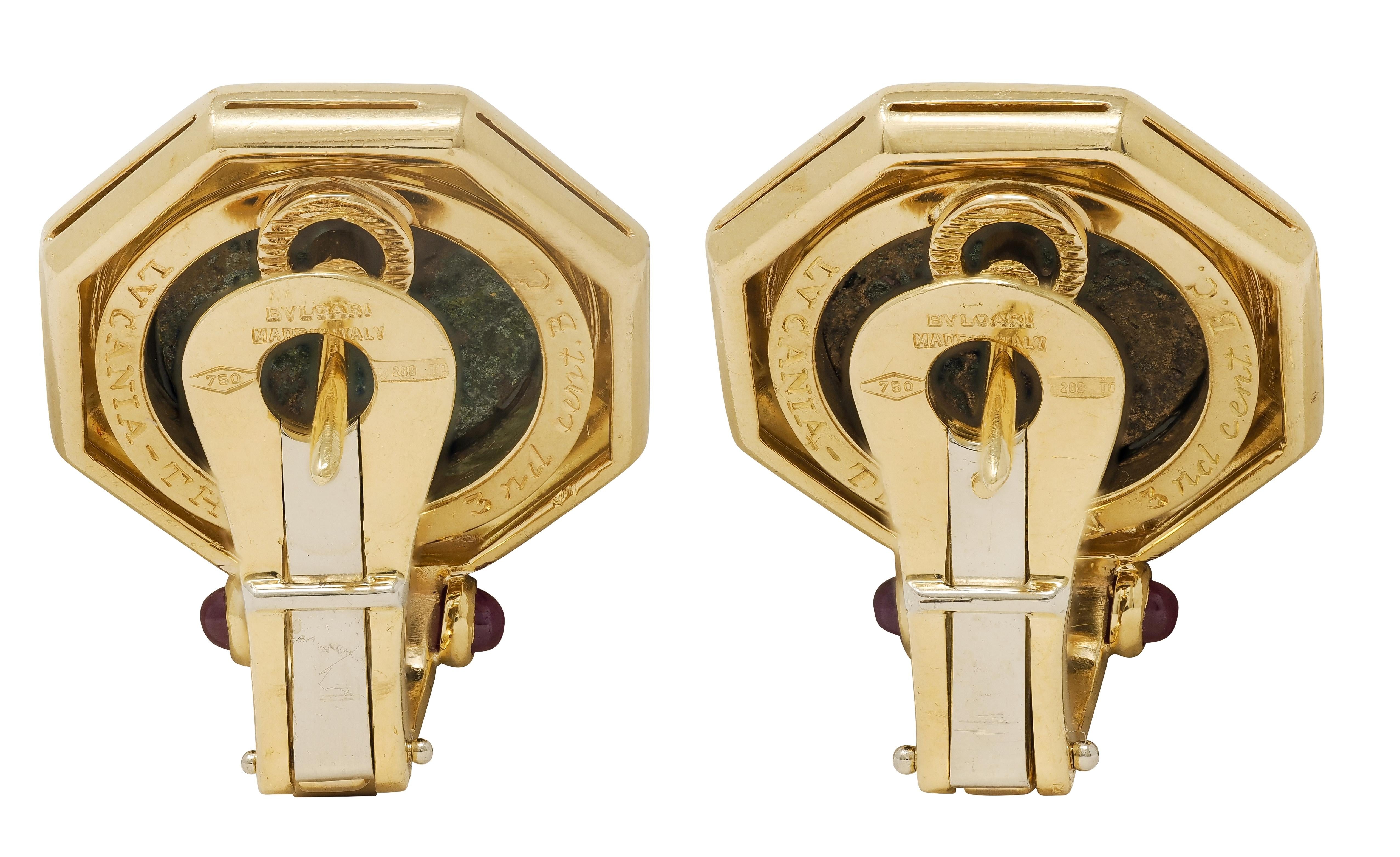 Bulgari 1980's Diamond Ruby Ancient Coin 18K Gold Vintage Monete Earrings