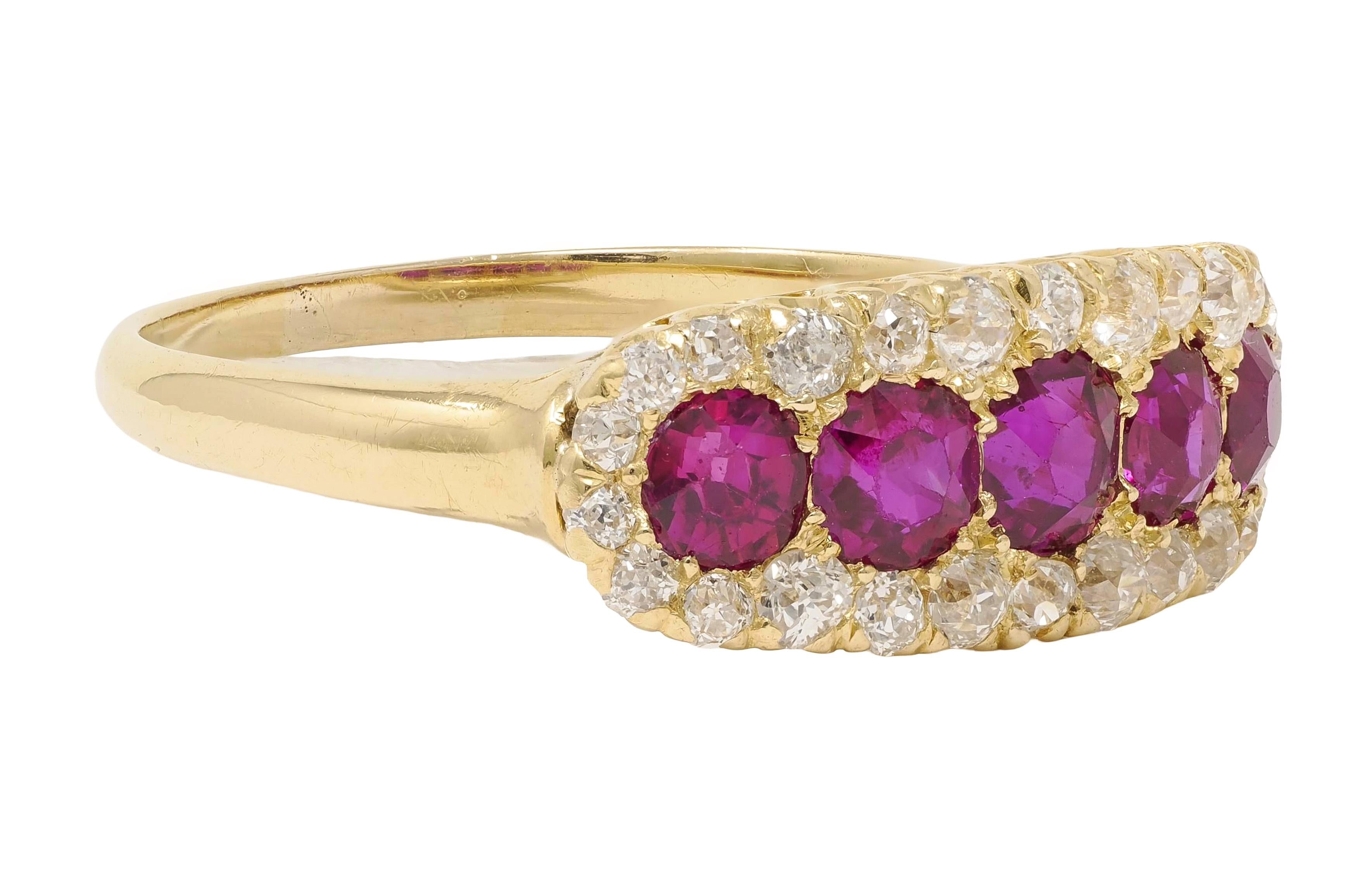 Victorian 1.47 CTW Ruby Diamond 18 Karat Yellow Gold Antique Halo Band Ring