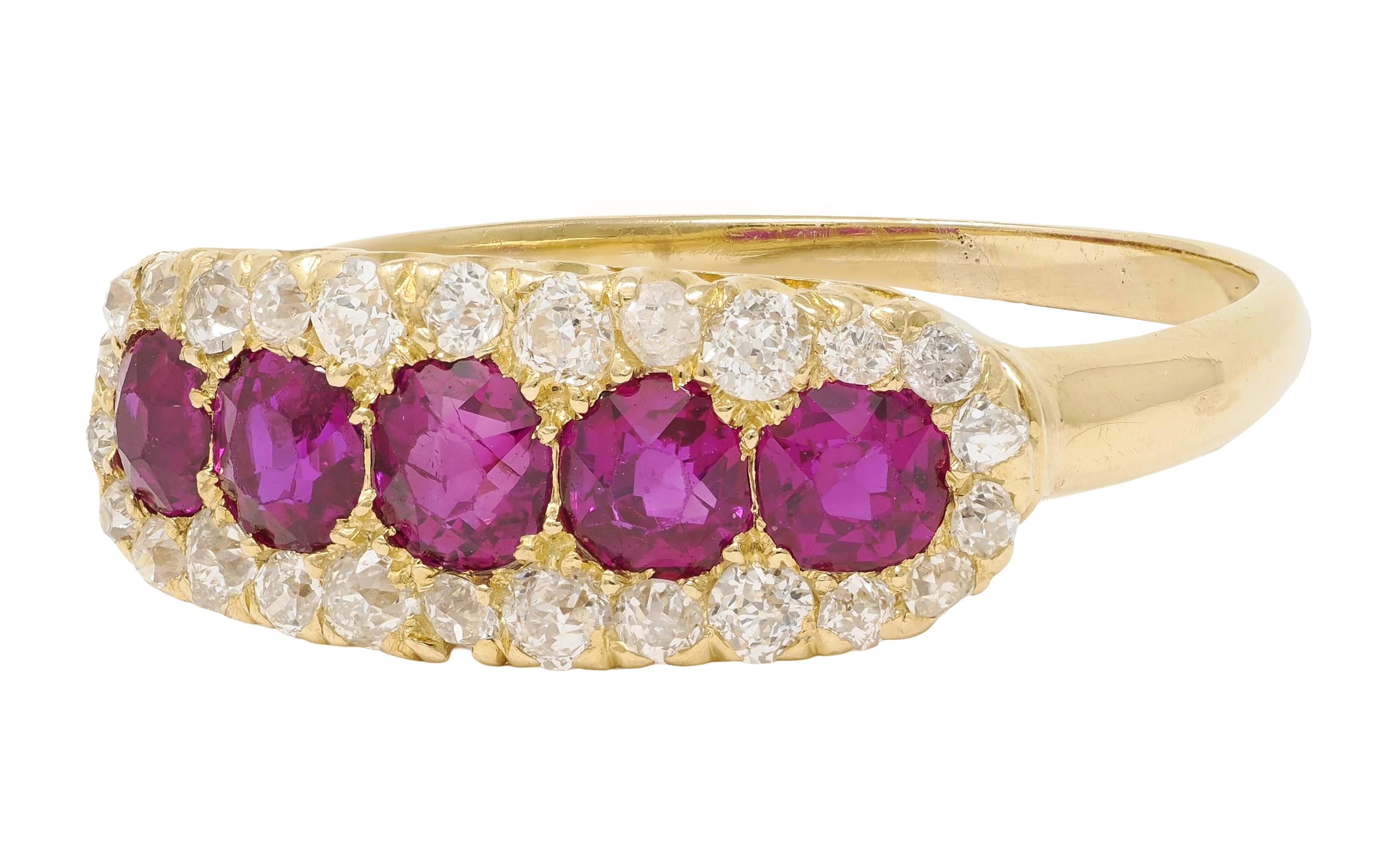 Victorian 1.47 CTW Ruby Diamond 18 Karat Yellow Gold Antique Halo Band Ring