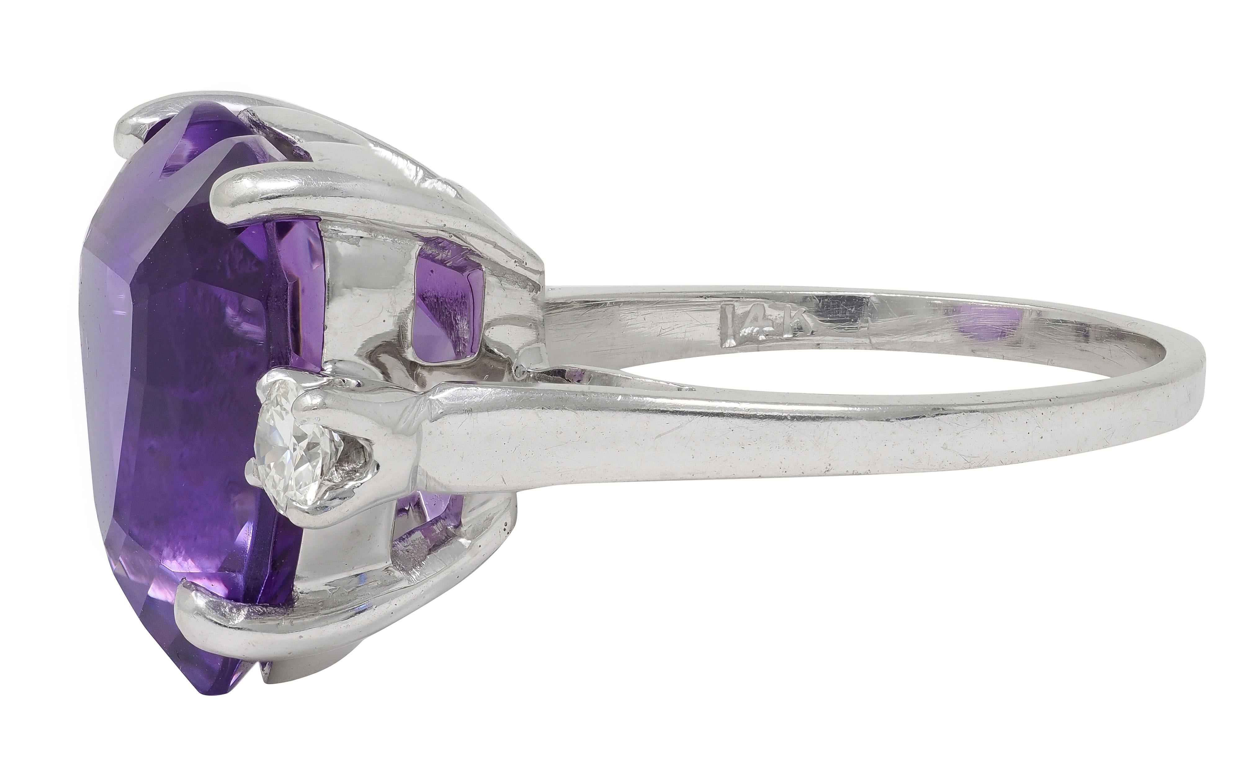 Felger Inc. 1940's Amethyst Diamond 14 Karat White Gold Vintage Heart Ring
