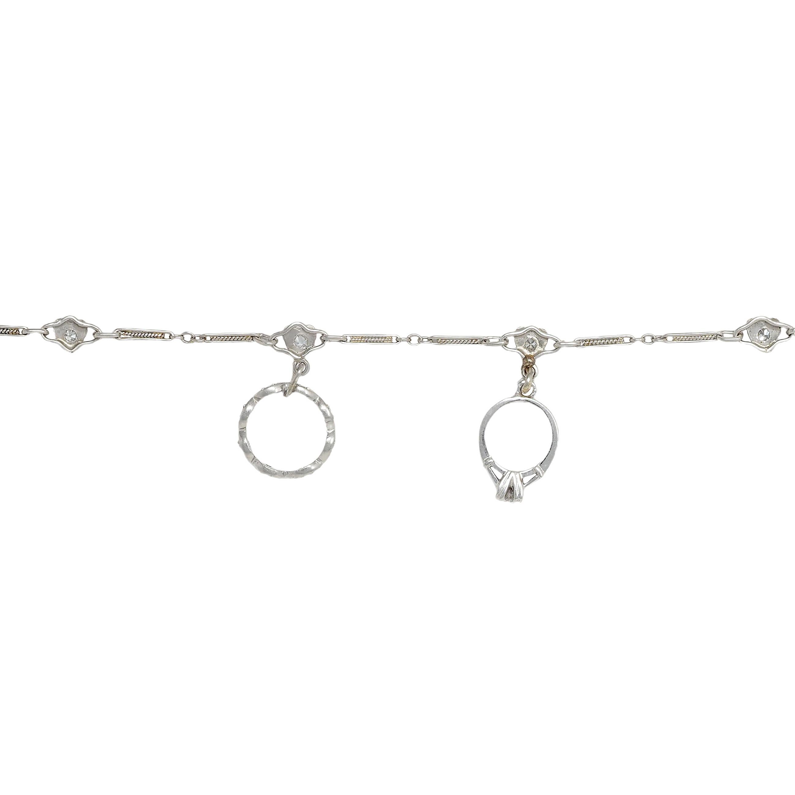 Art Deco Diamond Platinum 14K Gold Heart Wedding Engagement Charm Bracelet