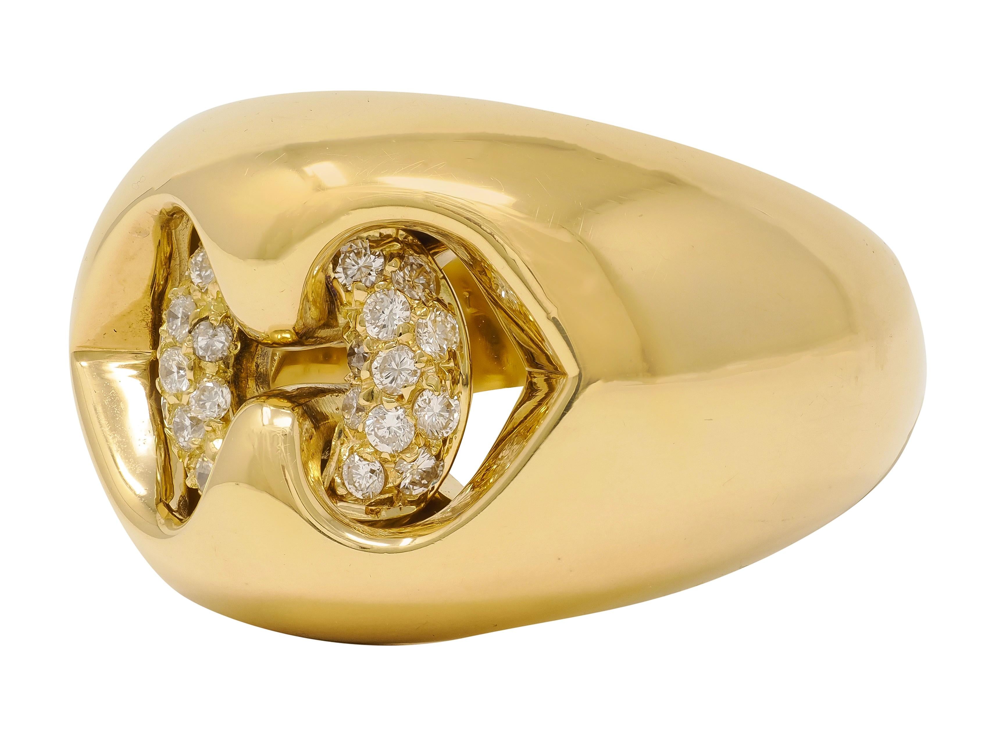 Bulgari Contemporary Diamond 18 Karat Yellow Gold Domed Abbraccio Ring