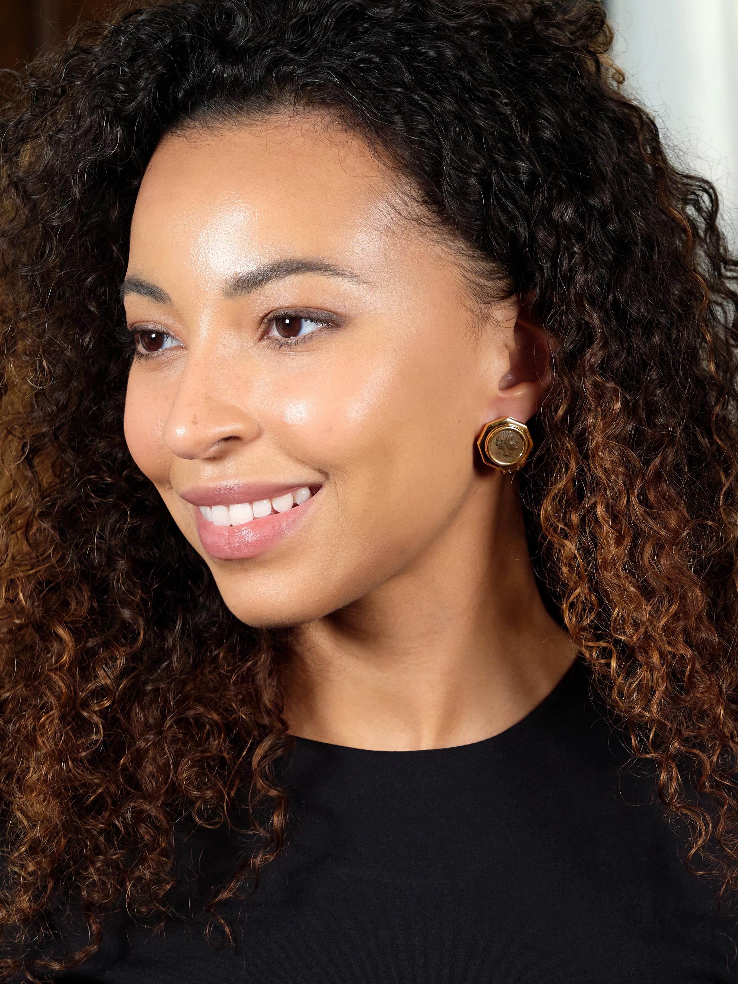 Bulgari 1980's Diamond Ruby Ancient Coin 18K Gold Vintage Monete Earrings