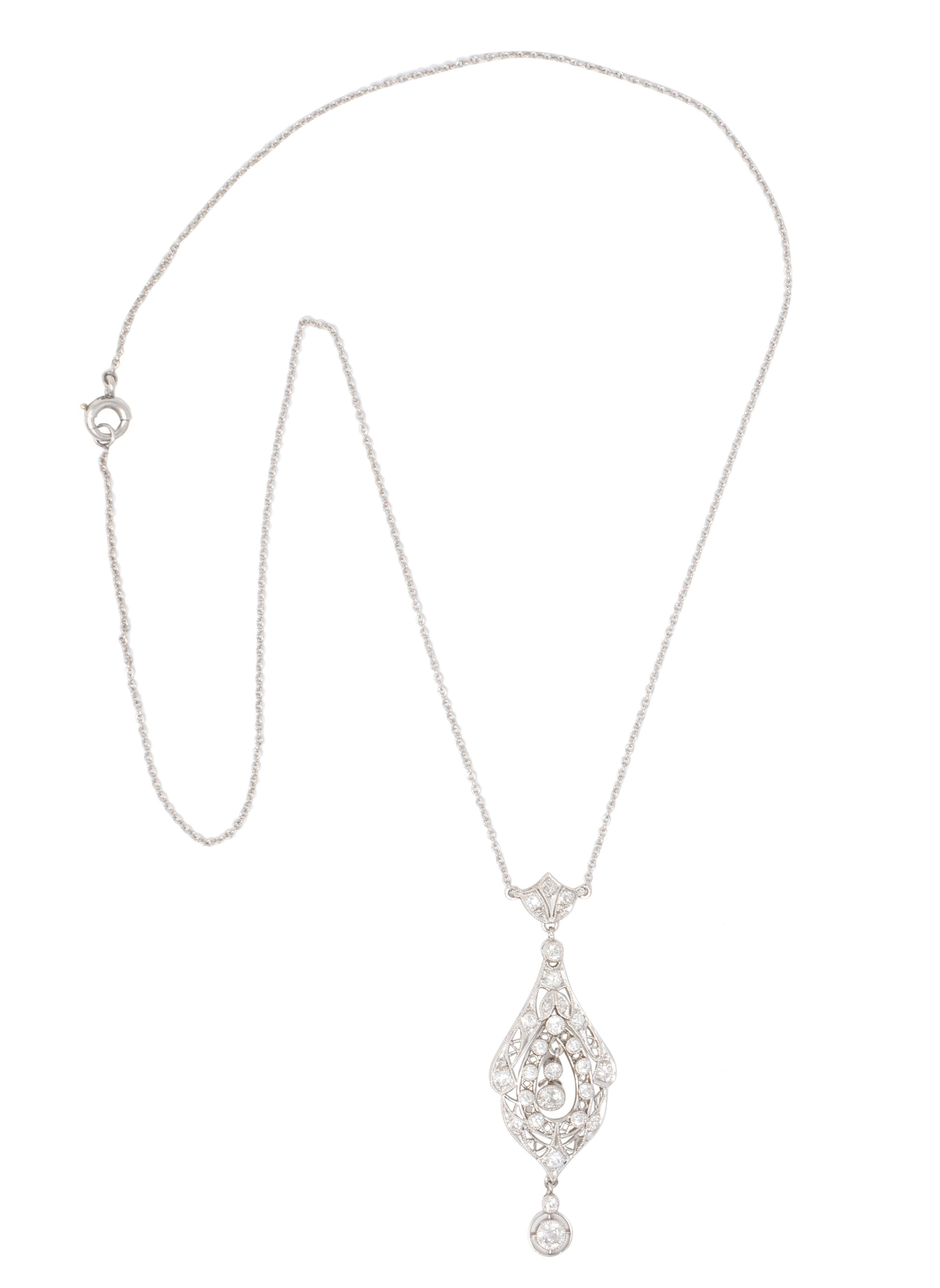 Art Deco 1.54 CTW Platinum Vintage Geometric Lavalier Pendant Necklace