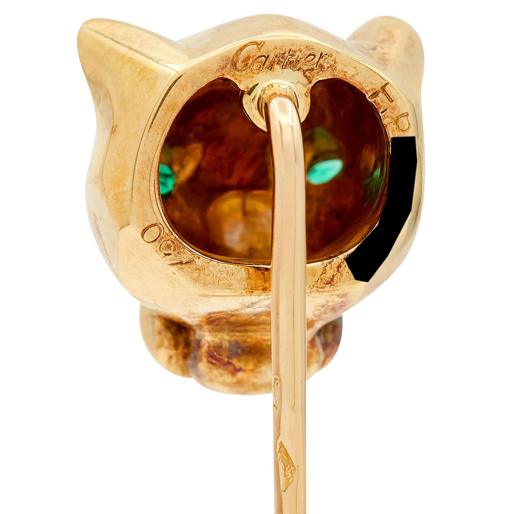 Cartier Emerald Onyx 18 Karat Yellow Gold Panther Stickpin