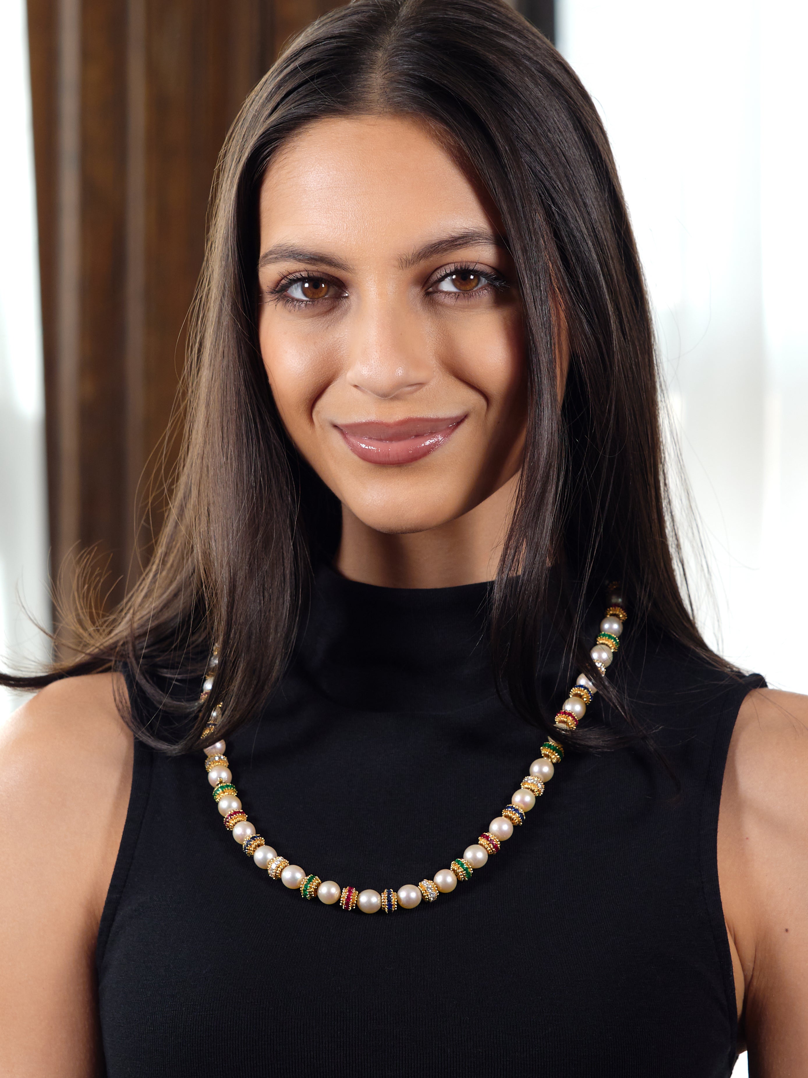 Van Cleef & Arpels 1980's Pearl Multi-Gem 18 Karat Yellow Gold Convertible Bracelet Necklace Set