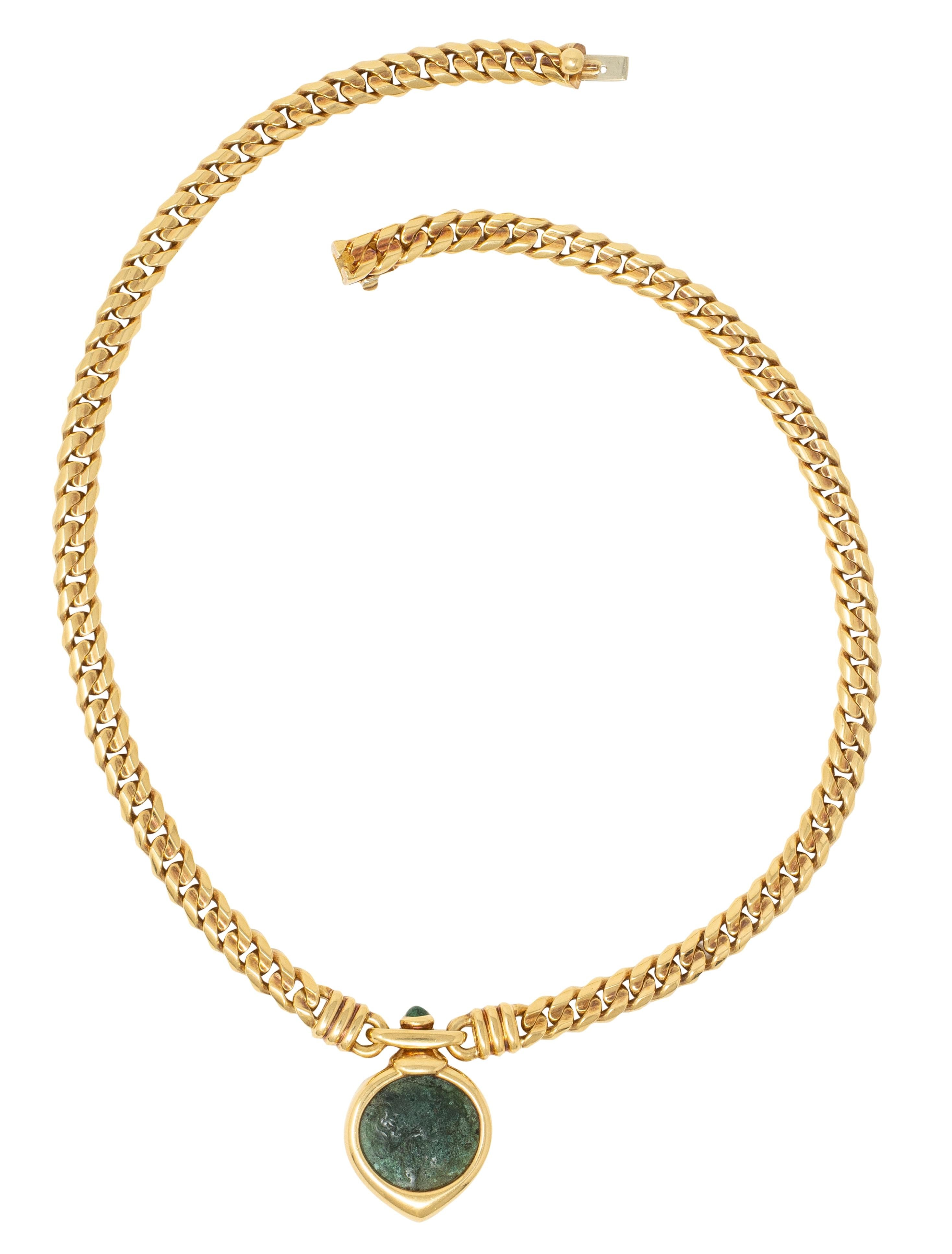 Bulgari 1980's Ancient Coin Emerald 18K Yellow Gold Vintage Monete Necklace