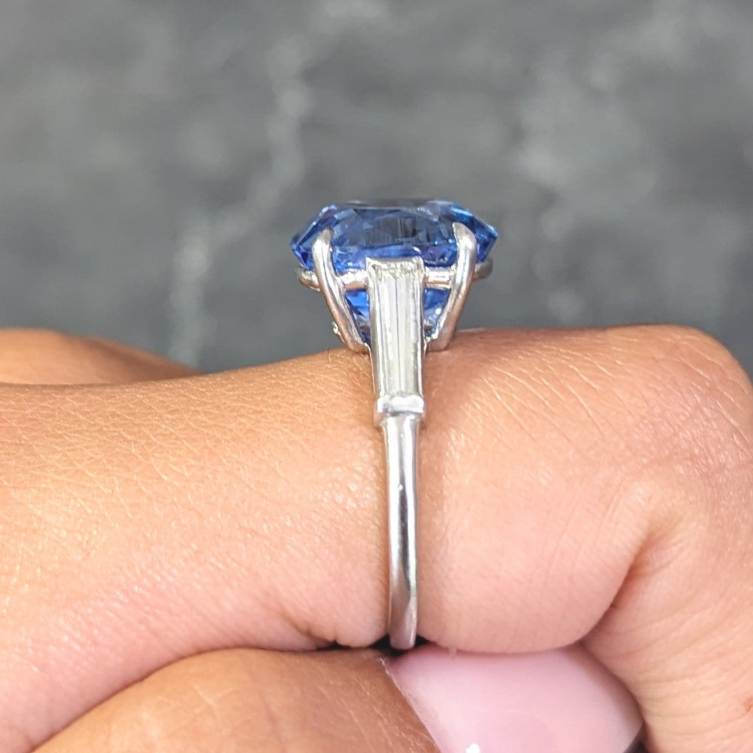 9.19 CTW No Heat Ceylon Sapphire Diamond Platinum Vintage Three Stone Ring GIA Wilson's Estate Jewelry