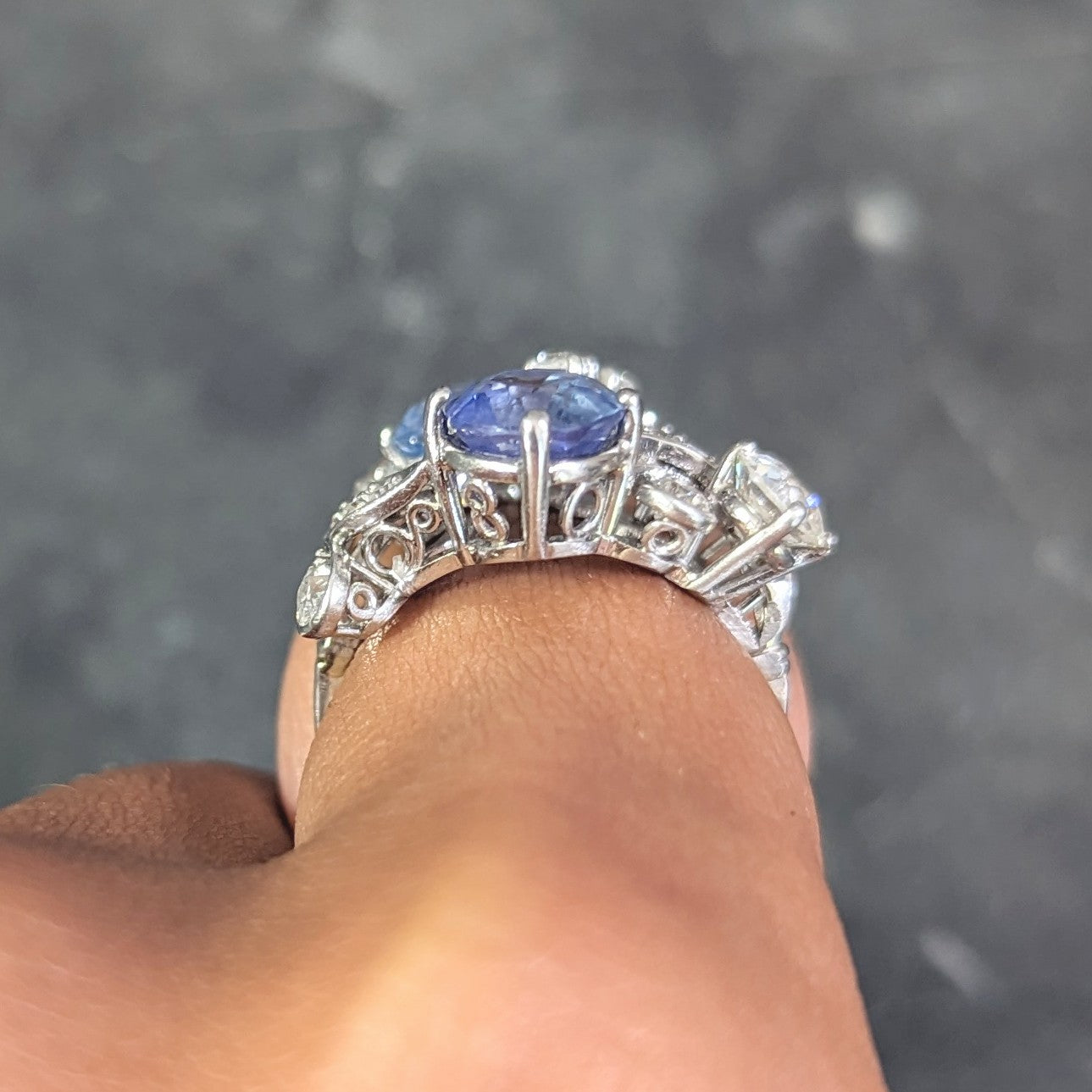 Mid-Century 4.82 CTW Sapphire Diamond Platinum Floral Spray Vintage Bypass Ring Wilson's Estate Jewelry