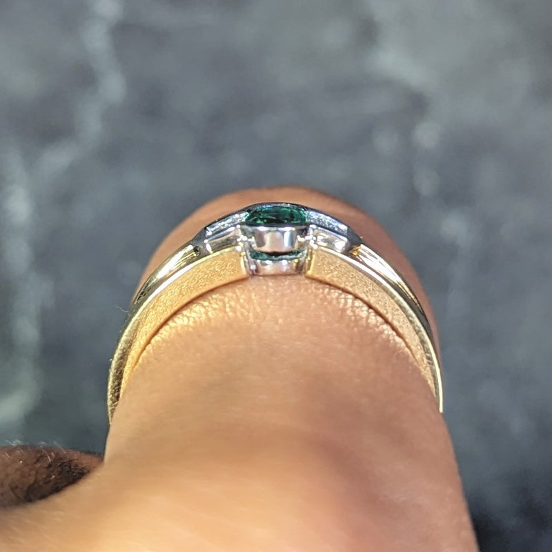 1960s 0.76 Emerald Diamond 18 Karat Two-Tone Gold Chevron Vintage Ring Wilson's Estate Jewelry