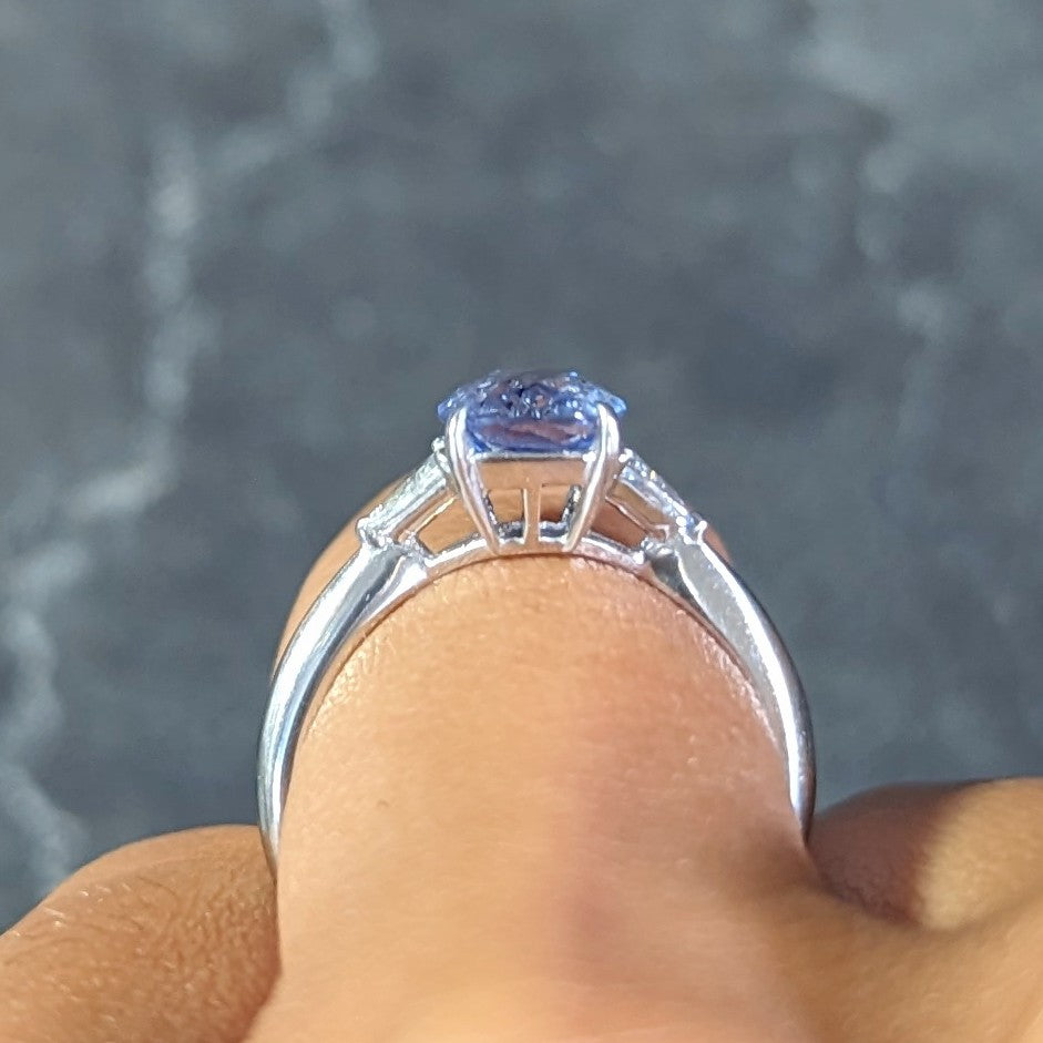 Mid-Century 2.07 CTW No Heat Ceylon Sapphire Diamond Three Stone Ring GIA Wilson's Estate Jewelry