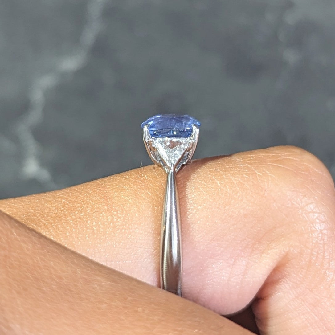 Mid-Century 2.07 CTW No Heat Ceylon Sapphire Diamond Three Stone Ring GIA Wilson's Estate Jewelry