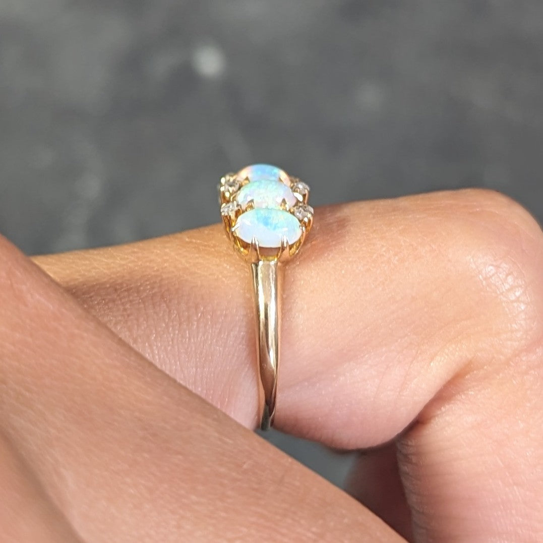 Victorian Opal Diamond 14 Karat Yellow Gold Antique Five Stone Ring Wilson's Estate Jewelry