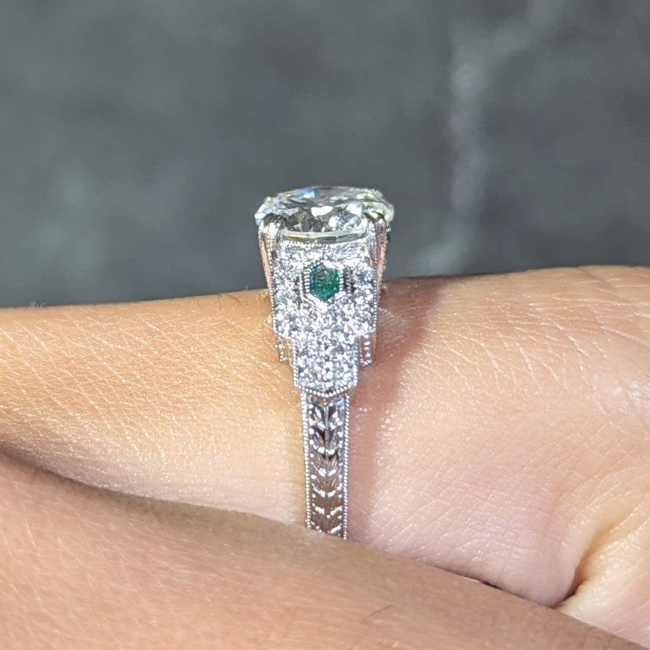 Contemporary 2.21 CTW Diamond Emerald 18 Karat White Gold Engagement Ring GIA Wilson's Estate Jewelry