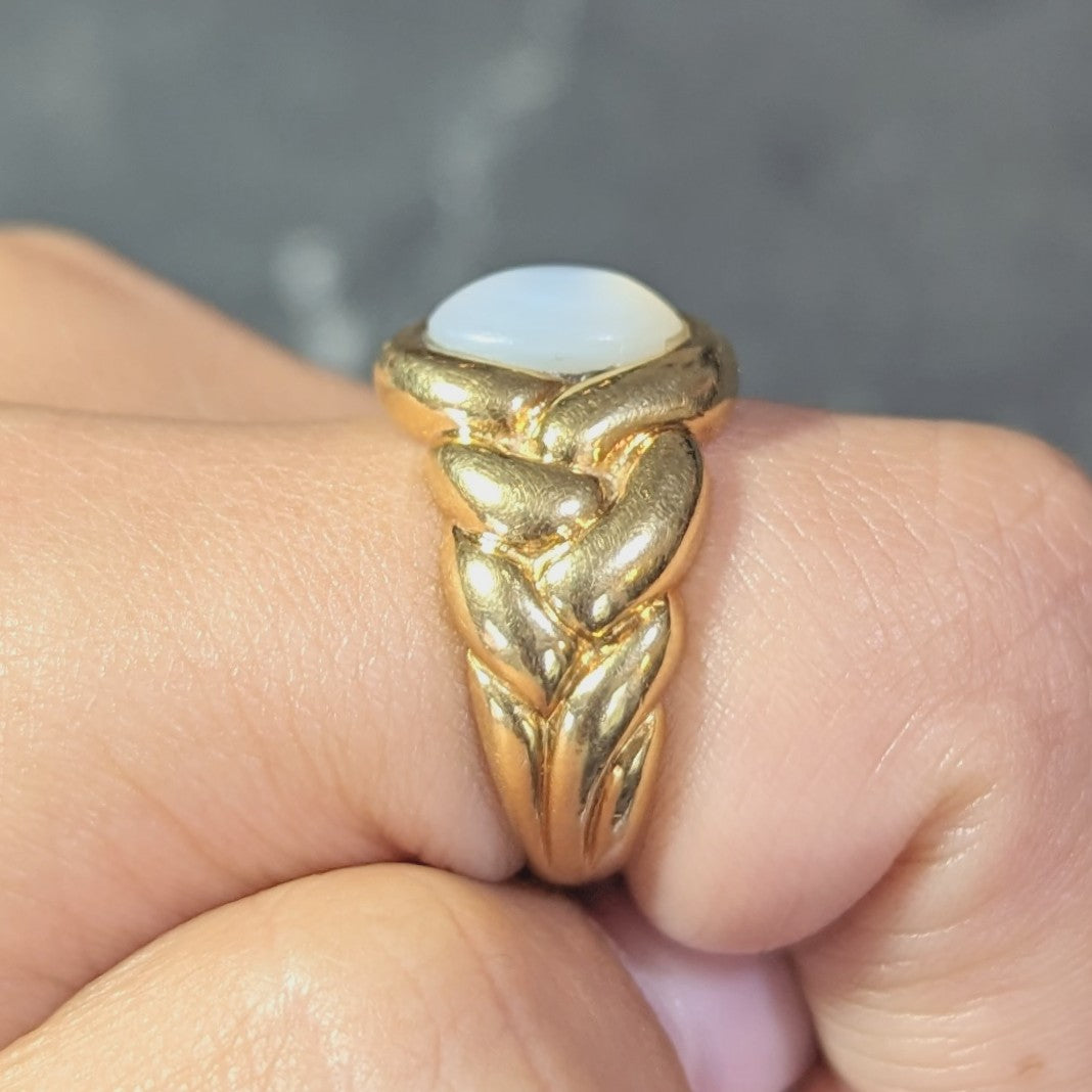 Van Cleef & Arpels 1980s Moonstone 18 Karat Yellow Gold Braided Vintage Ring Wilson's Estate Jewelry