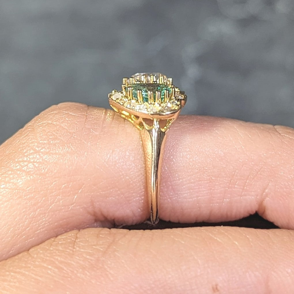 Vintage 1.63 CTW Emerald Diamond 18 Karat Yellow Gold Toi Et Moi Heart Ring Wilson's Estate Jewelry