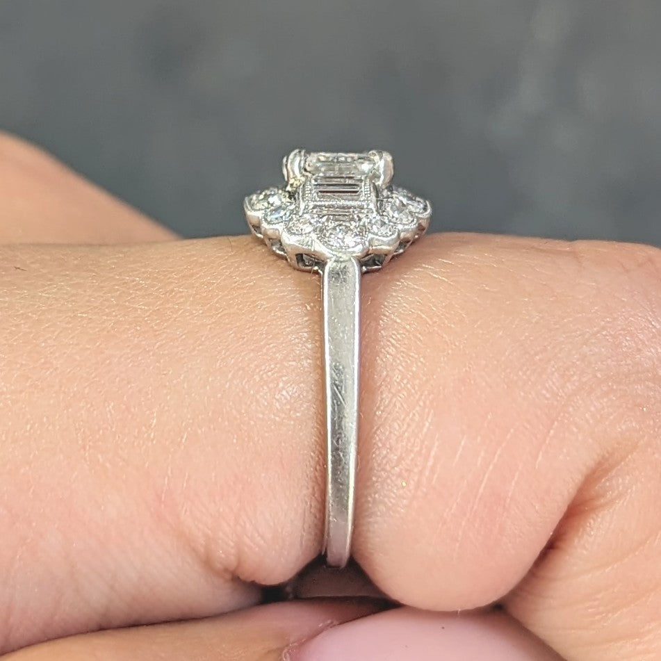 Mid-Century 1.85 CTW Emerald Cut Diamond Platinum Halo Vintage Dinner Ring GIA Wilson's Estate Jewelry