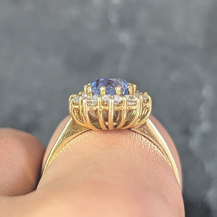 Mid-Century 2.98 CTW No Heat Ceylon Sapphire Diamond 18 Karat Gold Halo Ring GIA Wilson's Estate Jewelry