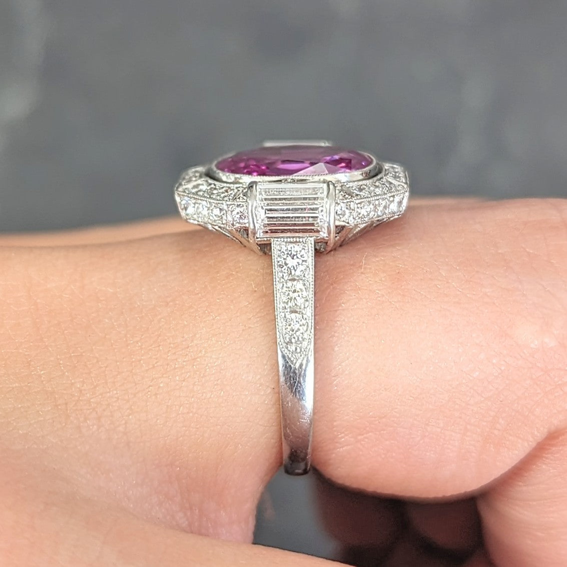 Mid-Century 6.64 CTW No Heat Ceylon Pink Sapphire Diamond Platinum Vintage Cluster Ring AGL Wilson's Estate Jewelry