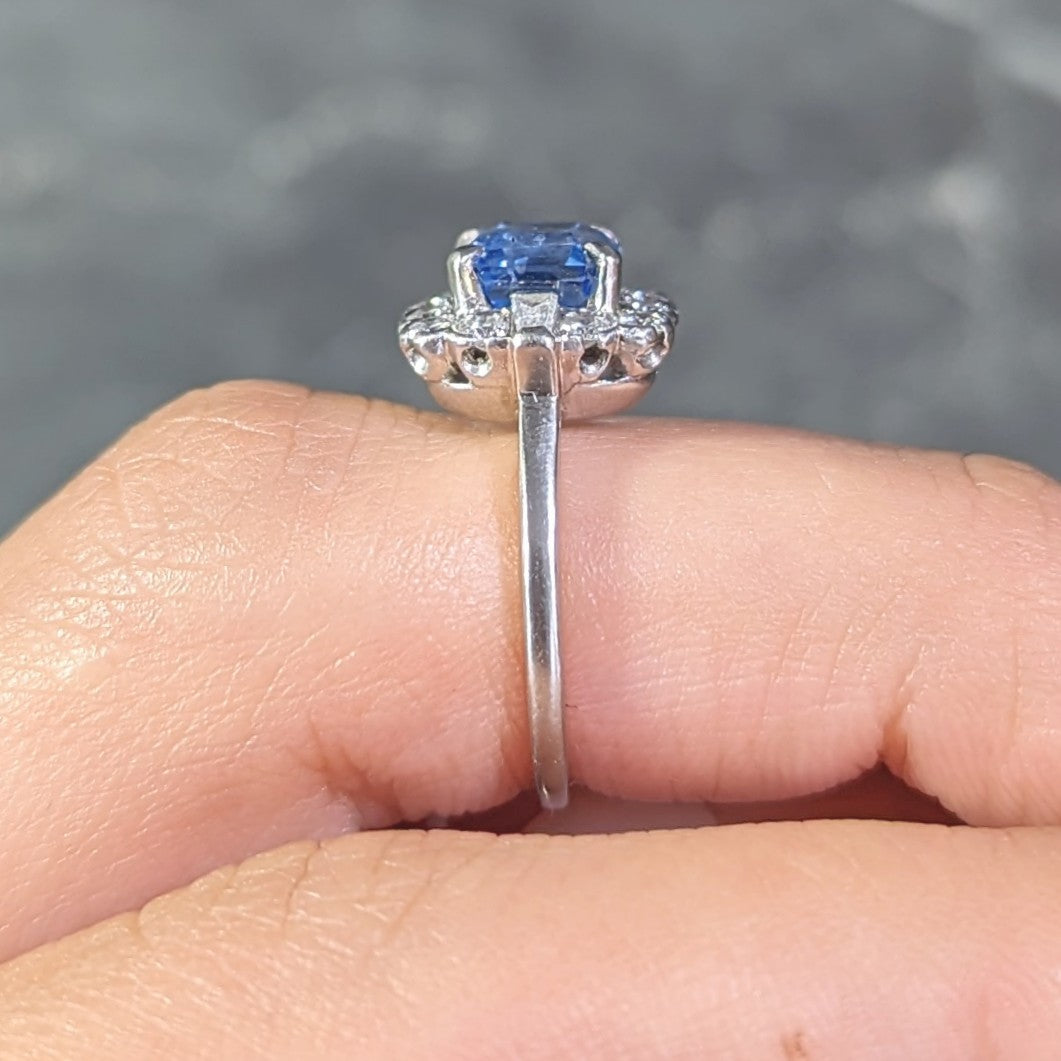 Mid-Century 2.78 CTW No Heat Ceylon Sapphire Diamond Platinum Vintage Cluster Ring GIA Wilson's Estate Jewelry