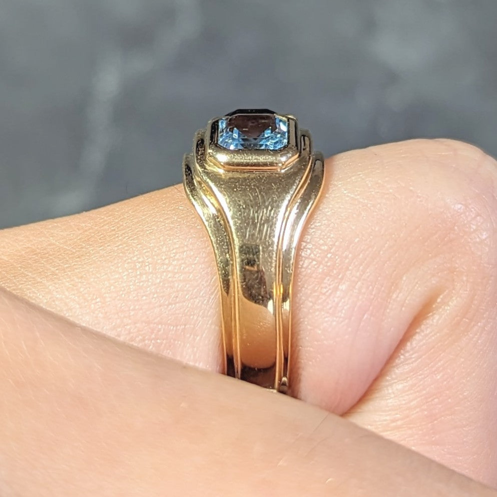 Bulgari 1980s 2.80 CTW Sapphire Aquamarine 18 Karat Gold Roma Vintage Band Ring Wilson's Estate Jewelry