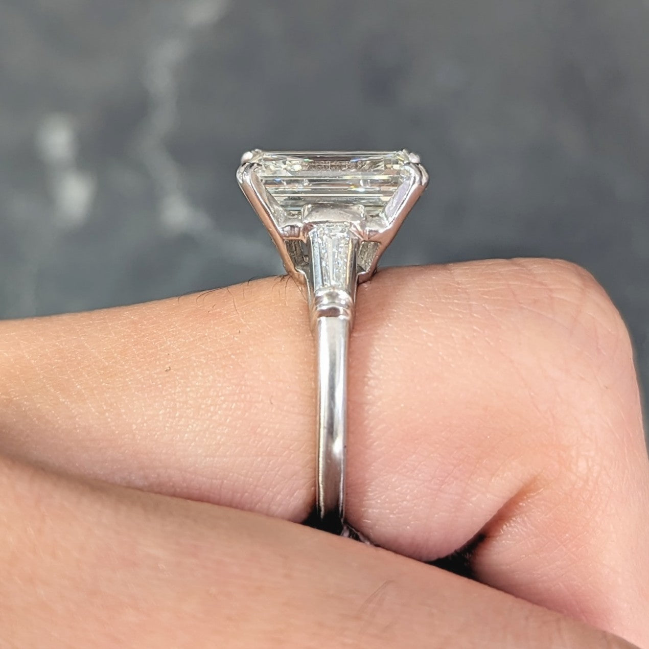 Mid-Century 3.26 CTW Step Cut Diamond Platinum Vintage Engagement Ring GIA Wilson's Estate Jewelry