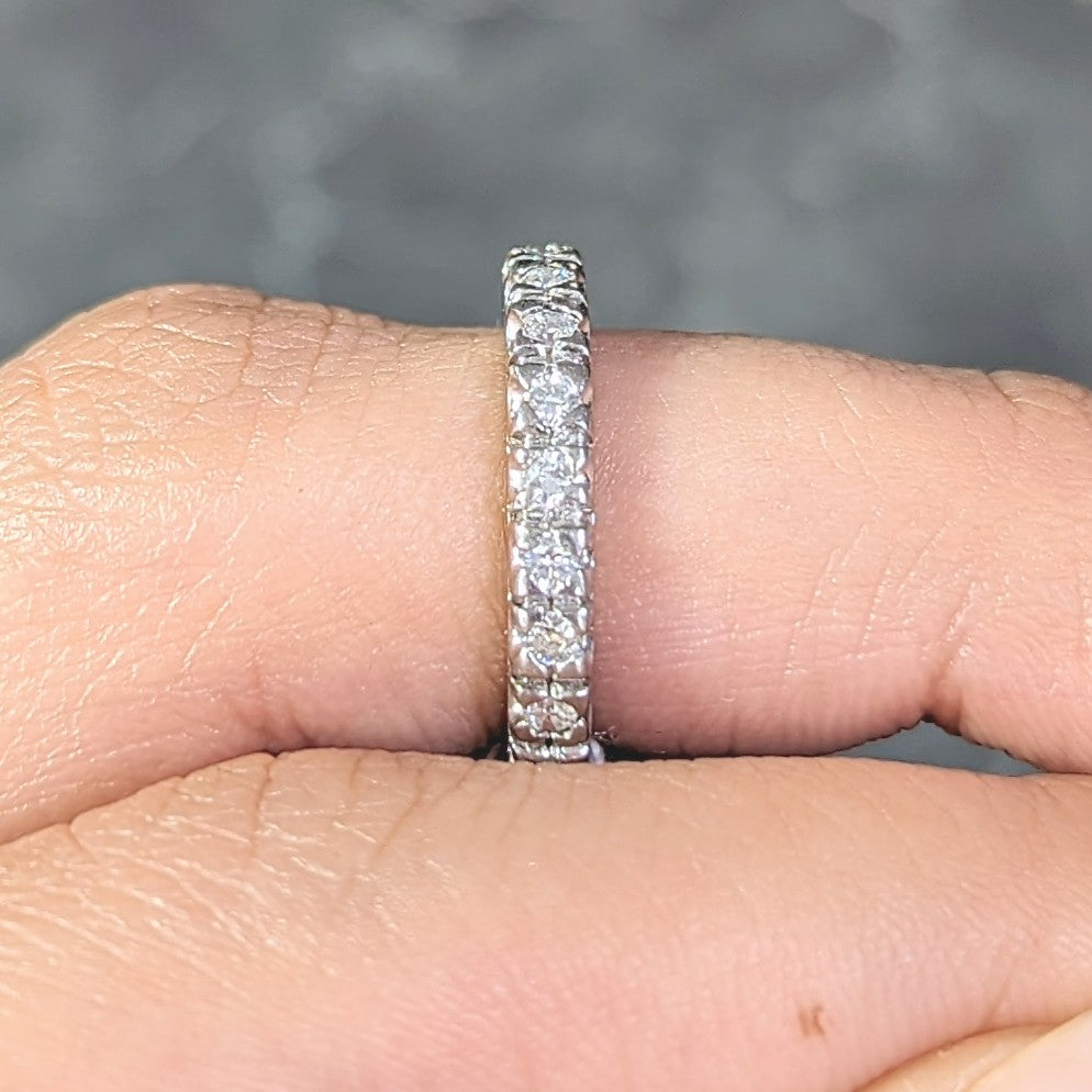 Mid-Century 0.66 CTW Diamond Platinum Vintage Fishtail Eternity Band Ring Wilson's Estate Jewelry