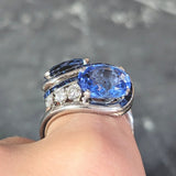 Mid-Century 10.59 CTW No Heat Ceylon Sapphire Diamond Platinum Bypass Vintage Ring GIA Wilson's Estate Jewelry