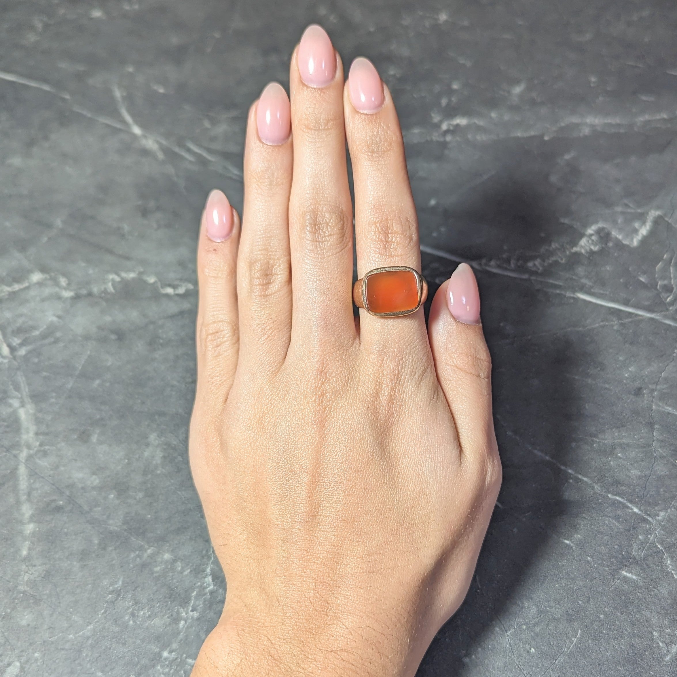 Victorian Carnelian 14 Karat Rose Gold Antique Unisex Signet Ring Wilson's Estate Jewelry