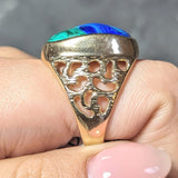 1970's Azurmalachite 14 Karat Gold Textured Vintage Unisex Men's Signet Ring Wilson's Estate Jewelry