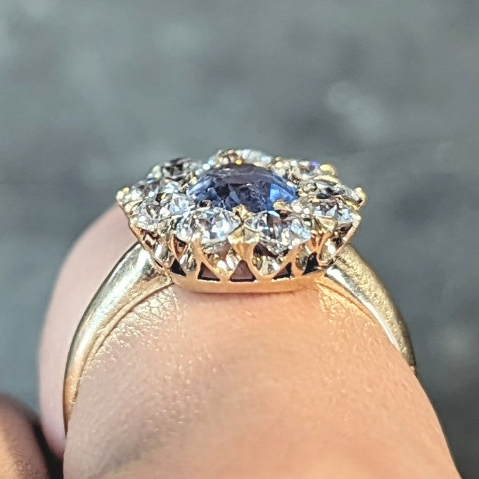 Victorian 1.53 CTW No Heat Ceylon Sapphire Diamond 14 Karat Gold Antique Halo Ring GIA Wilson's Estate Jewelry