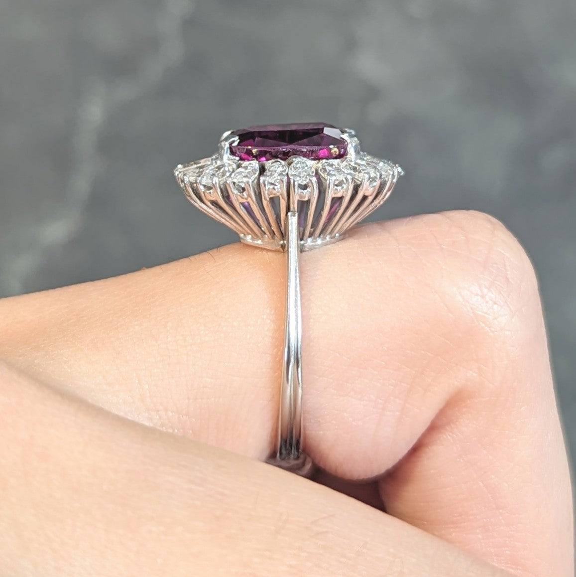 Mid-Century 5.14 CTW Ruby Diamond 18 Karat White Gold Vintage Halo Ring GIA Wilson's Estate Jewelry