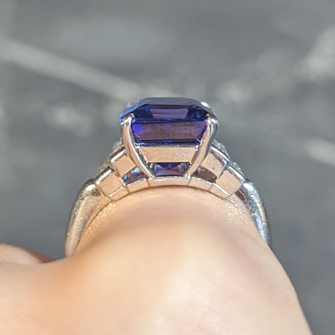 Tiffany & Co. 7.92 CTW Tanzanite Diamond Platinum Stepped Vintage Cocktail Ring Wilson's Estate Jewelry