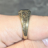 Art Deco Egyptian Revival Bloodstone 14 Karat Yellow Gold Antique Lotus Unisex Signet Ring Wilson's Estate Jewelry