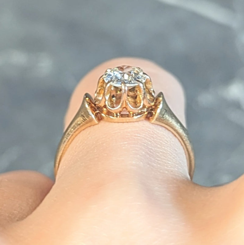 Victorian 0.55 CTW Old European Cut Diamond 14 Karat Yellow Gold Belcher Set Engagement Ring Wilson's Estate Jewelry
