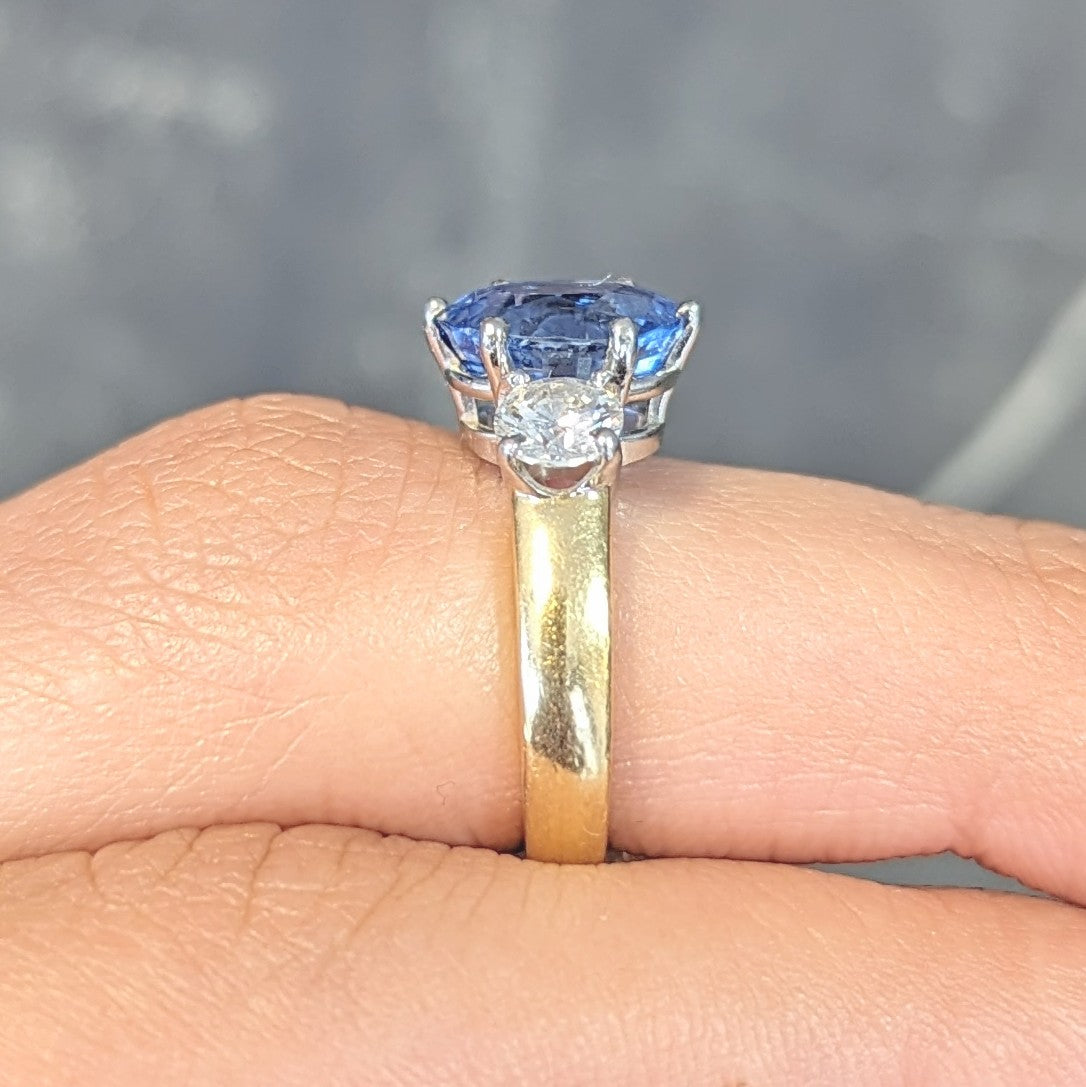 Vintage 3.86 CTW No Heat Ceylon Sapphire Diamond Platinum 18 Karat Gold Three Stone Ring GIA Wilson's Estate Jewelry